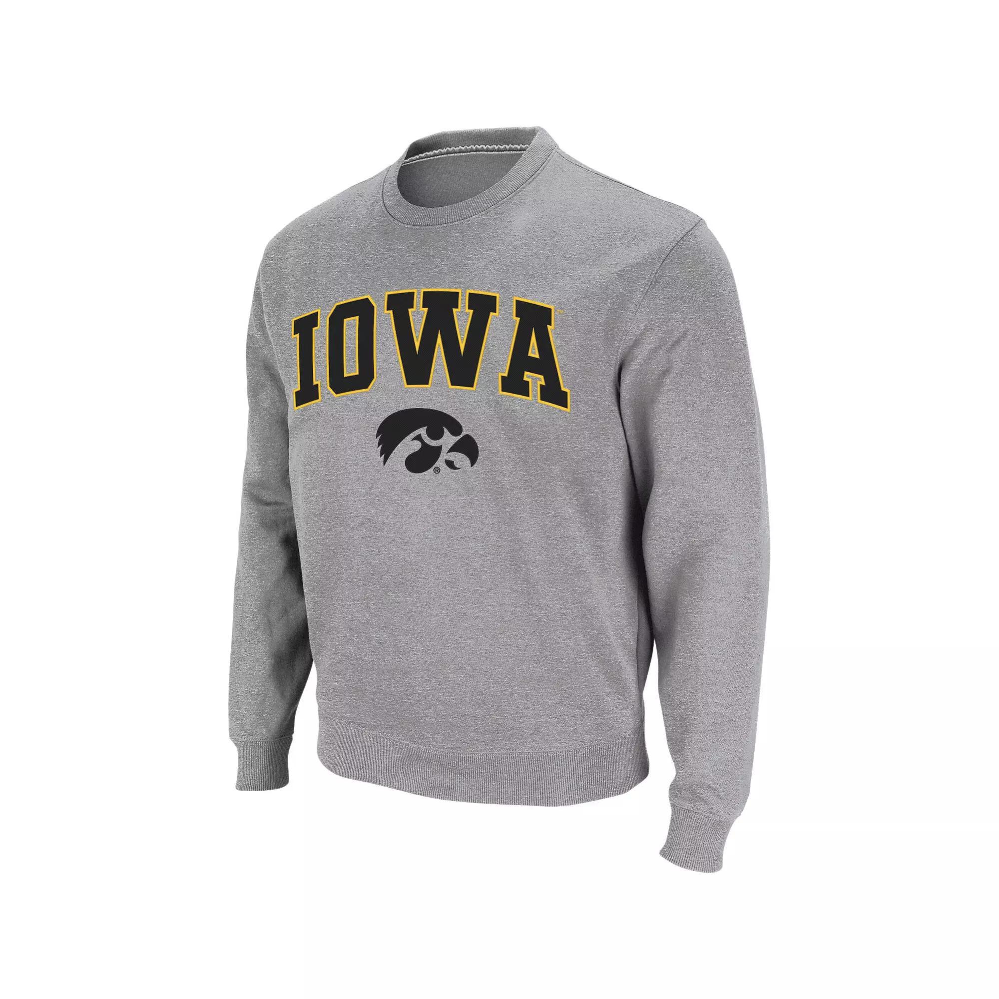 Men's Colosseum Heather Gray Iowa Hawkeyes Arch & Logo Crew Neck Sweatshirt, Size: 2XL, Grey Product Image