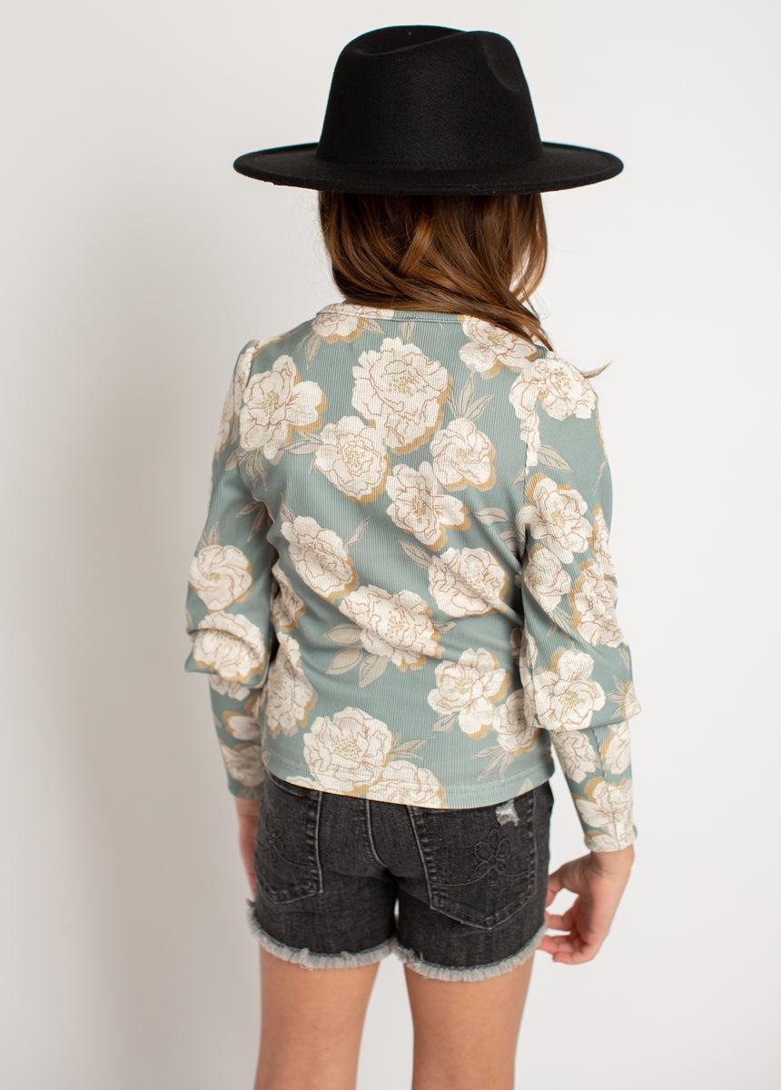 Lynne Top in Neutral Green Floral Girls Product Image