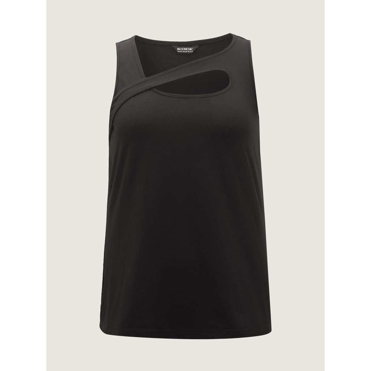 Plus Size Stretchy Neck Cut-Out Solid Tank Top Women Black Non Asymmetrical Neck Everyday-Casual Tank Tops Camis BloomChic 28/5X Product Image