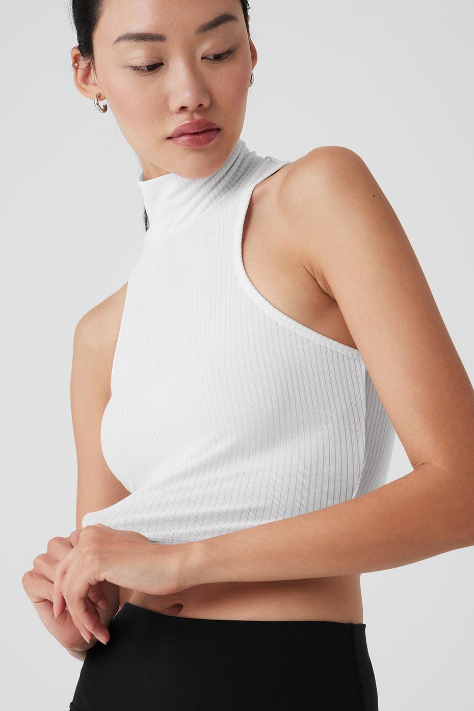 Ribbed Sea Coast Cropped Turtleneck Tank - White Product Image