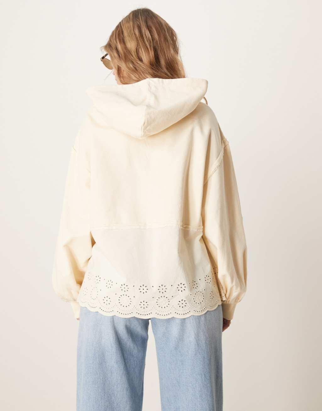 ASOS DESIGN oversized hoodie with embroidery detail in washed cream Product Image