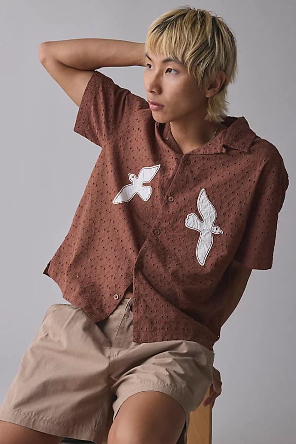 Urban Outfitters UO Liam Eyelet Applique Short Sleeve Shirt Top Mens at Urban Outfitters Product Image