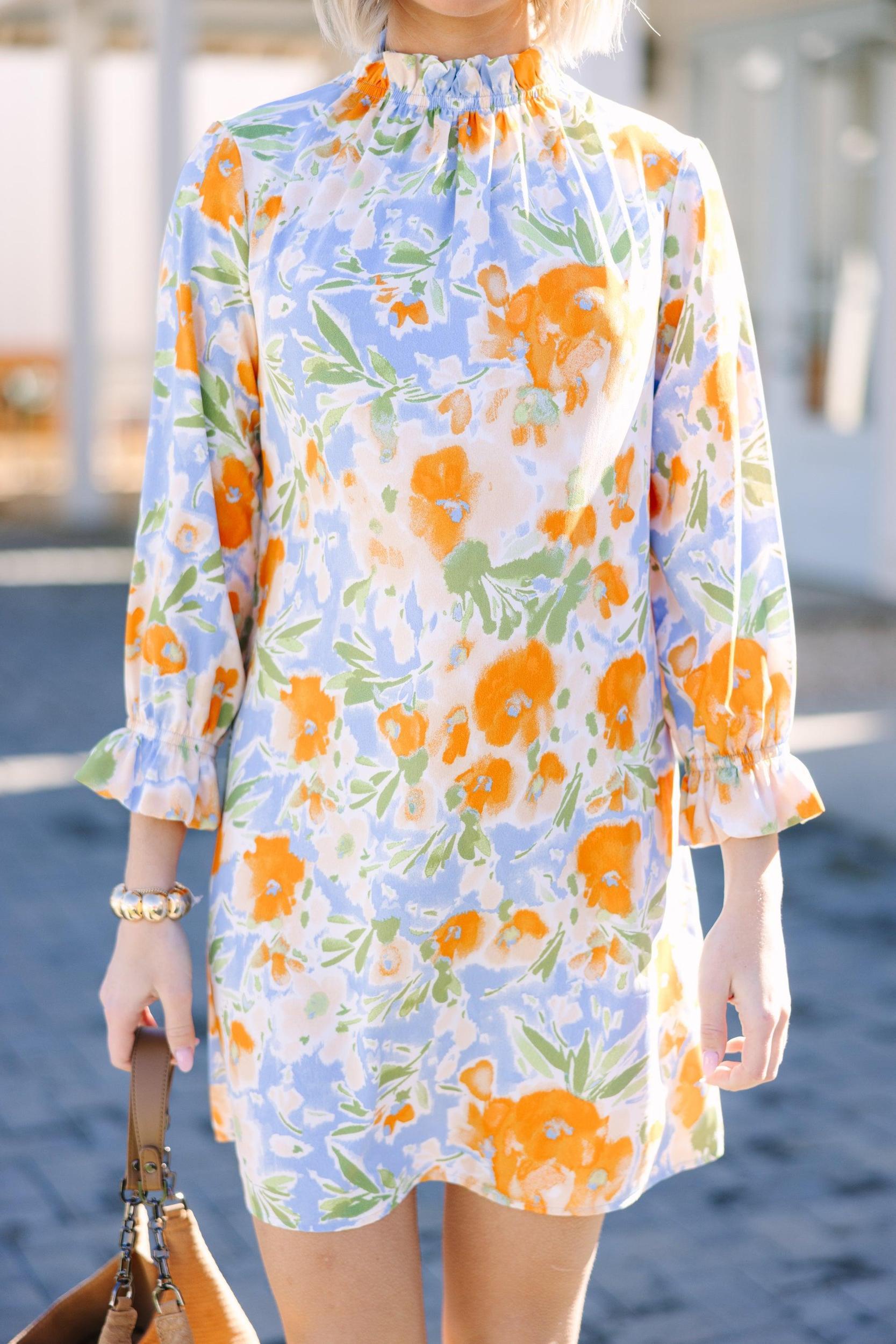 Beauty And Brains Light Blue Floral Shift Dress Female Product Image