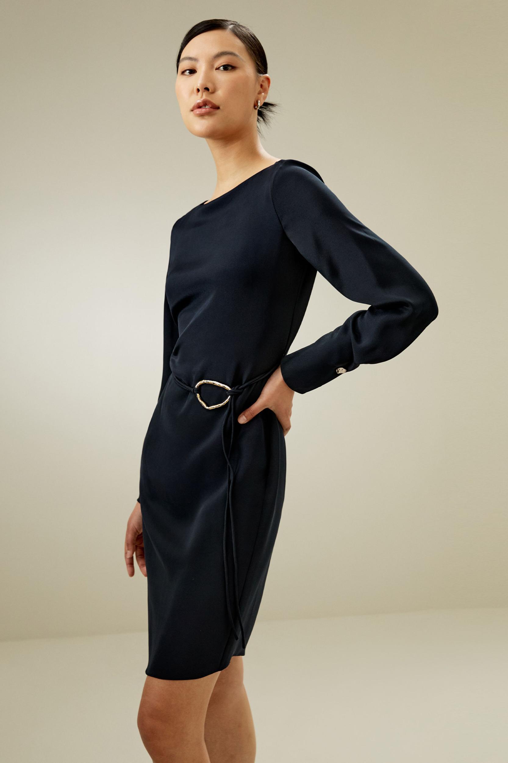 Boatneck Midi Dress with Belt Product Image