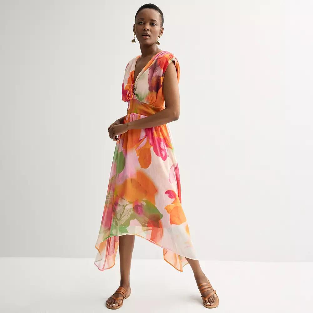 Women's INTEMPO™ Handkerchief Sleeveless Maxi Dress, Size: Large, Pink Garden Product Image