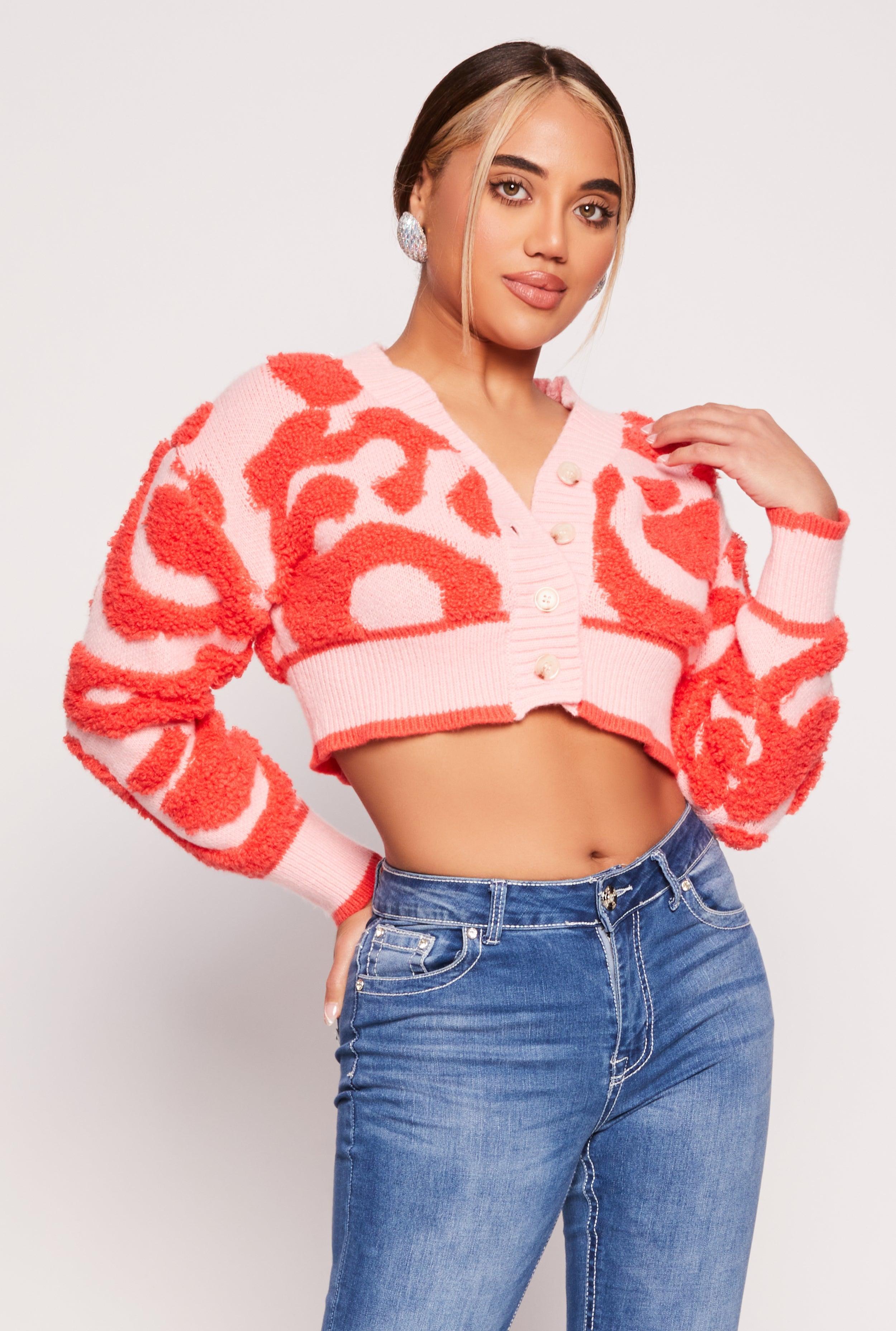 Womens Daisy Tufted Knit Cropped Cardigan Product Image