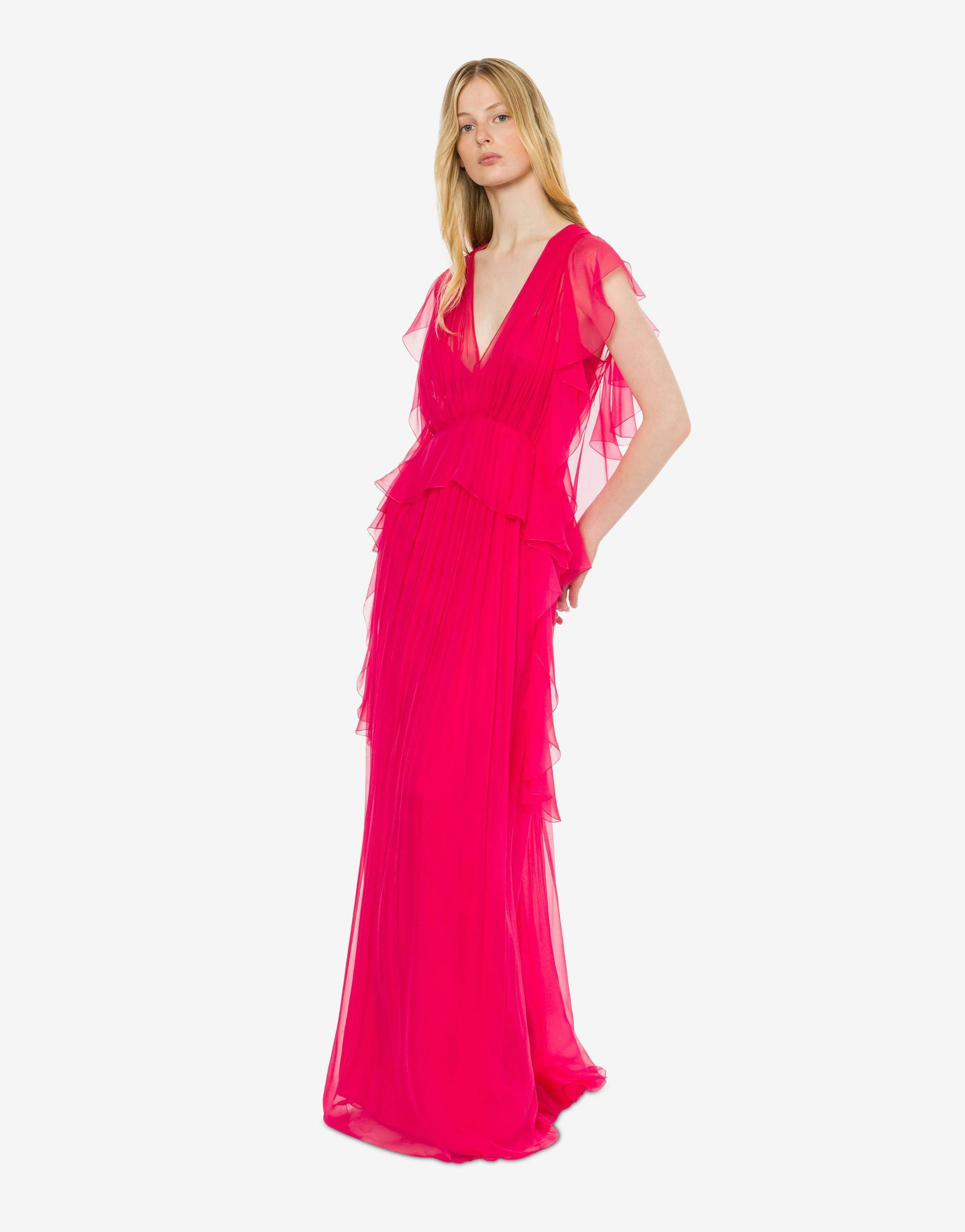 Organic chiffon dress with pleats and ruffles Product Image