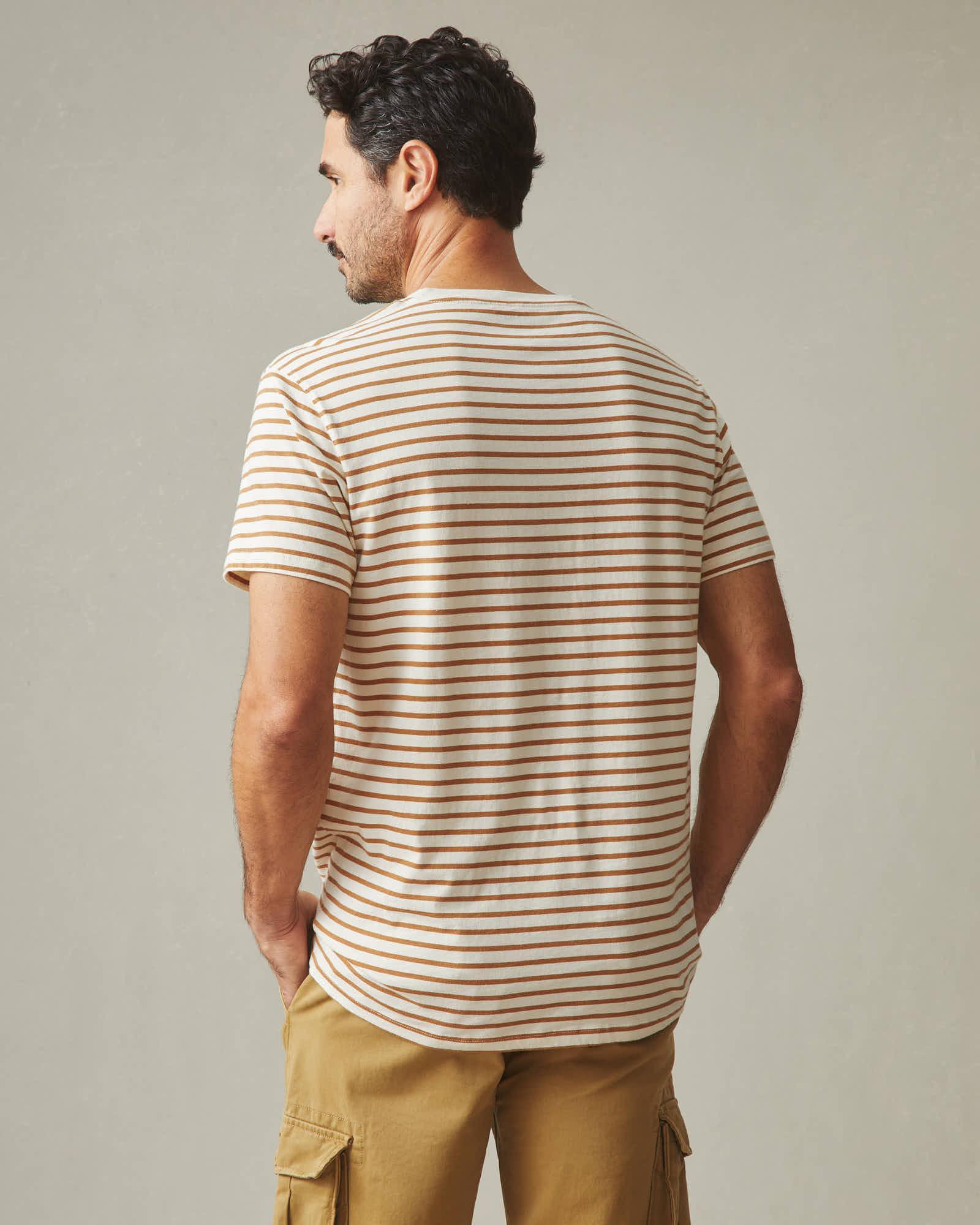 Men's Classic Cotton Crew Tee - Striped - Cashew Stripe Male Product Image