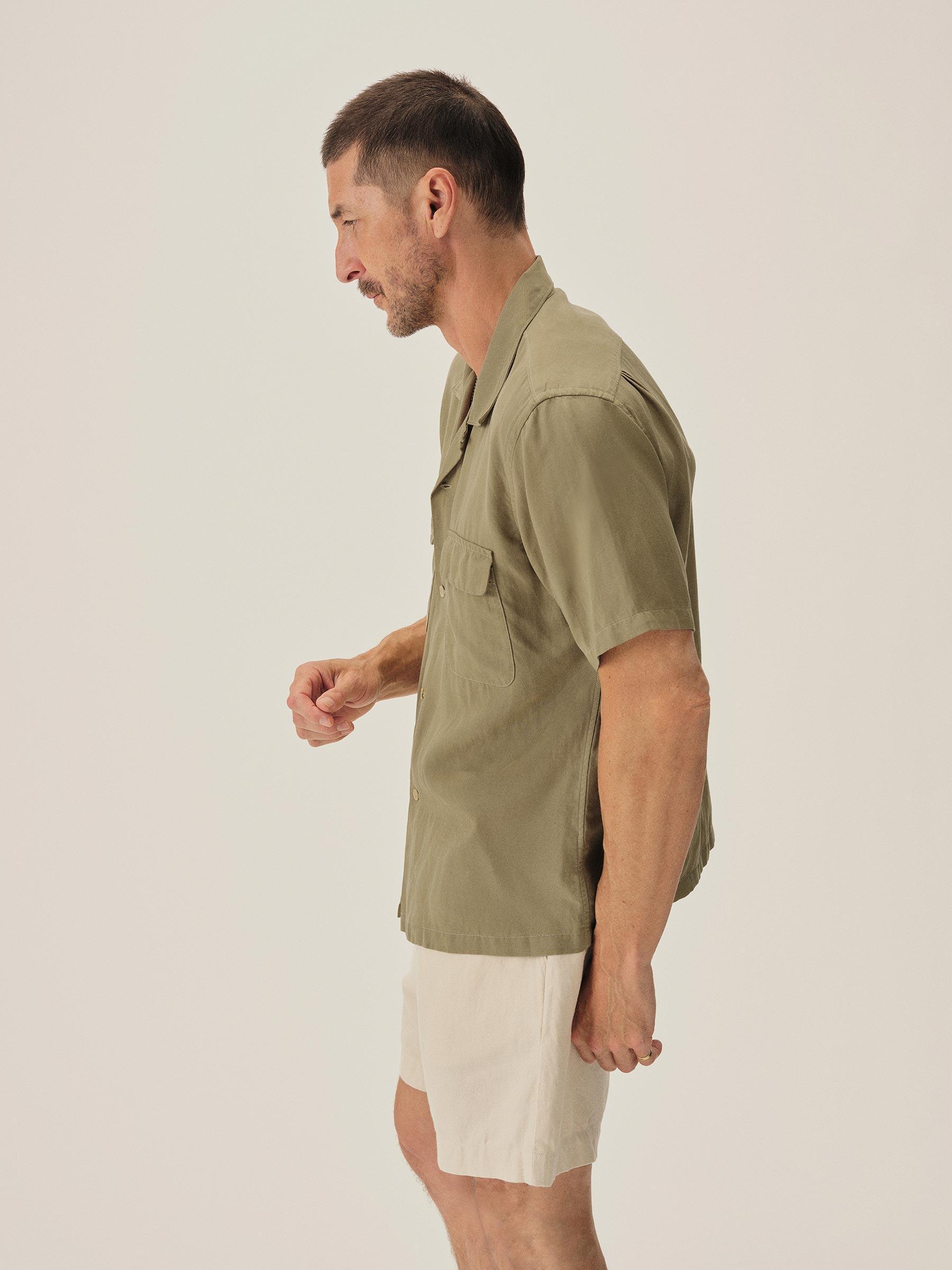 Aloe Green Draped Linen Deuce Coupe Camp Shirt Product Image