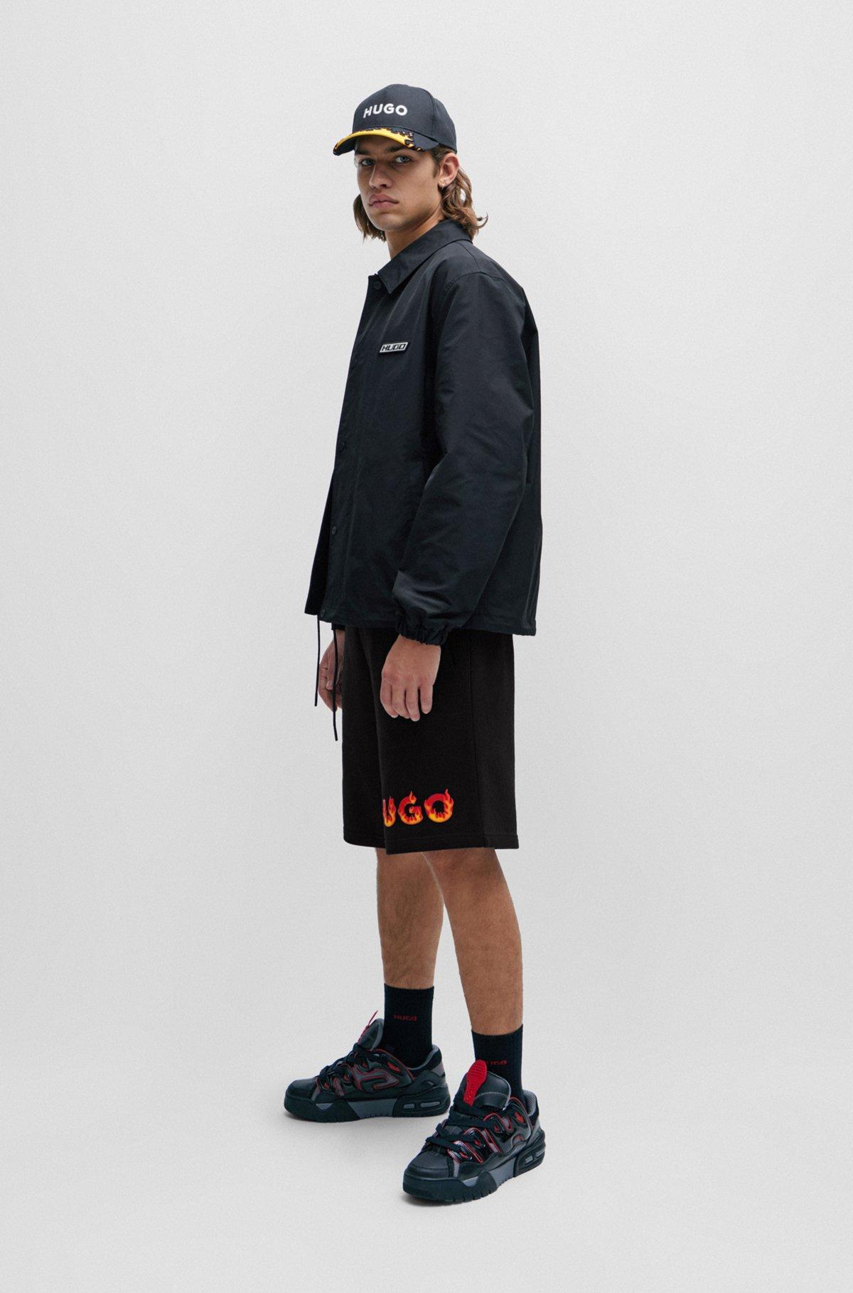 Cotton-terry shorts with puffed flame logo Product Image