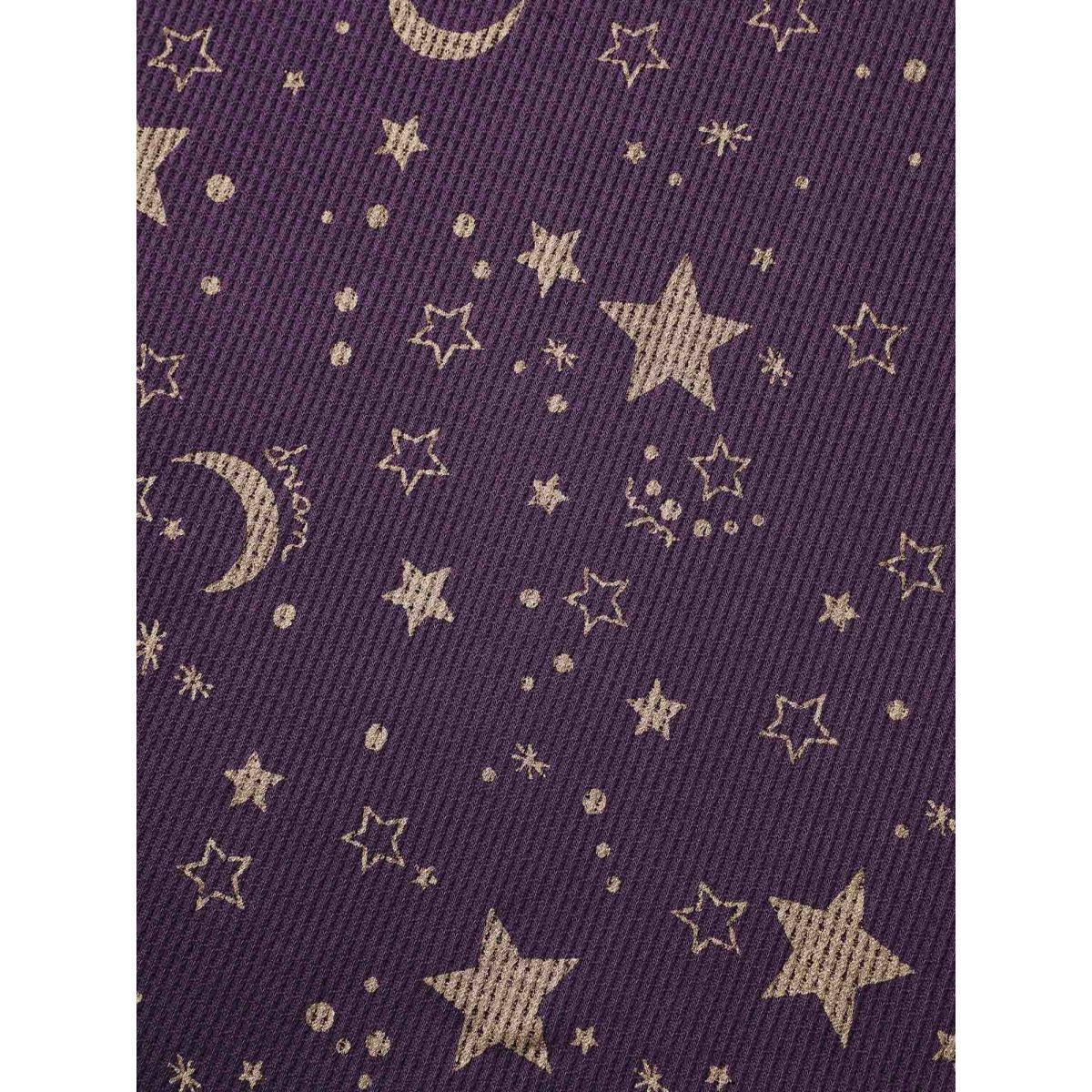 Plus Size Moon and Star Glitter Textured T-Shirt Deeppurple Women Casual Texture Star and moon Round Neck Everyday T-shirts BloomChic 12/L Product Image