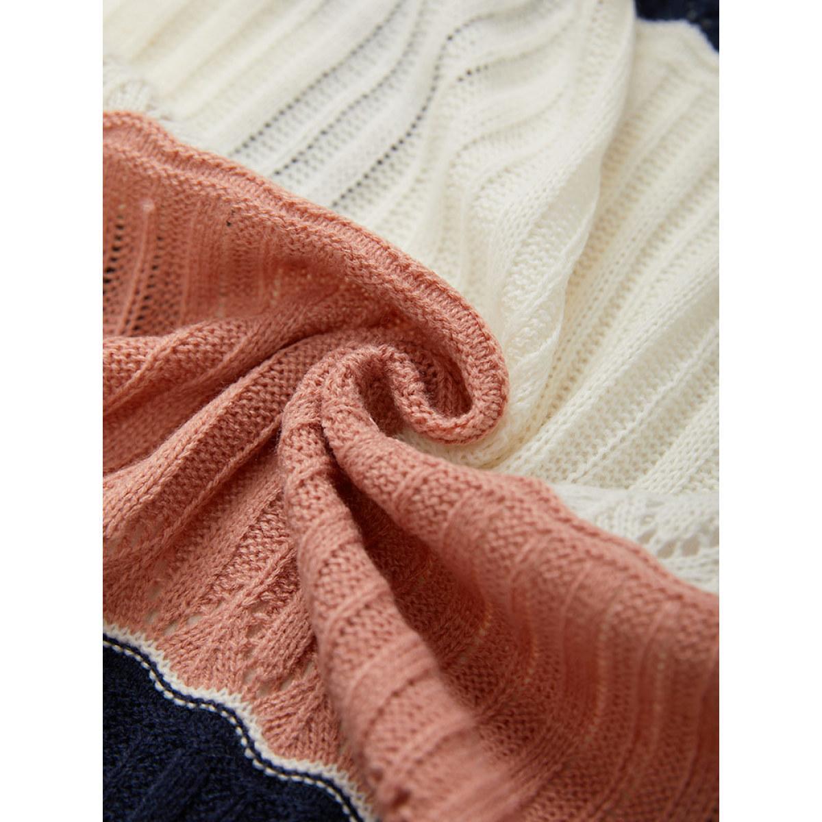 Plus Size Colorblock Contrast Eyelet Open Front Cardigan Multicolor Women Casual Loose Long Sleeve Dailywear Cardigans BloomChic 18-20/2X Product Image