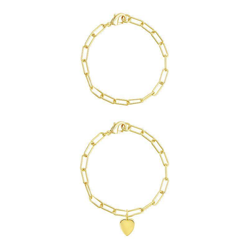 Adornia 14k Gold Plated Heart Paper Clip Chain Duo Set, Women's, Size: 7", Gold Tone Product Image