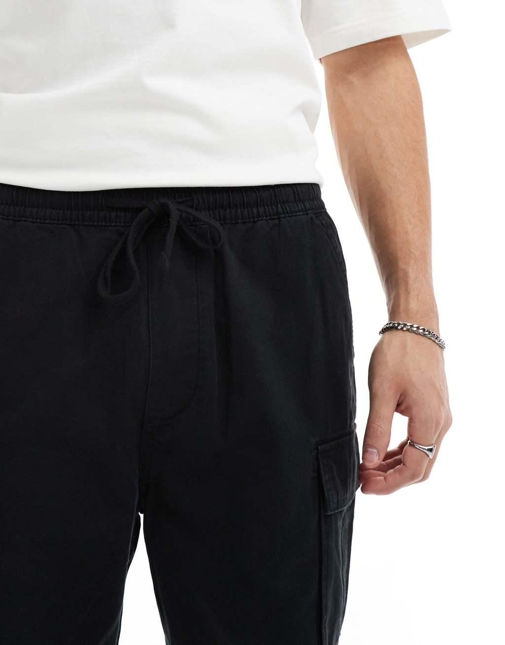 Pull&Bear cargo shorts in black Product Image