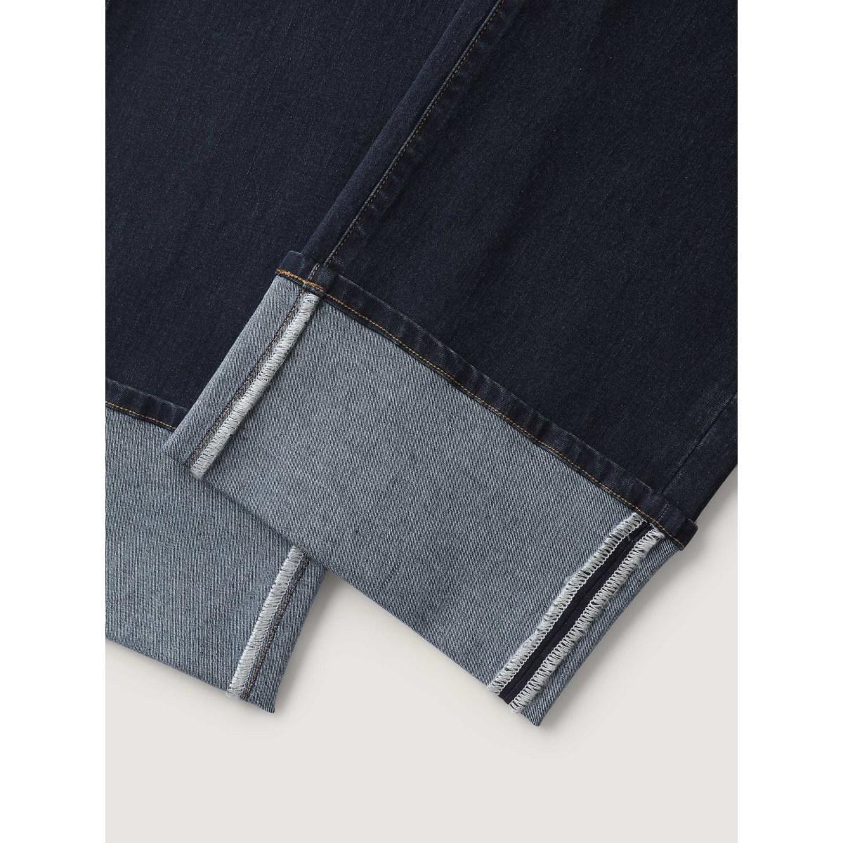 Plus Size Stretch Cuffed Hem Butt-Lifting Straight-Leg Jeans Women Denimindigo High stretch Slanted pocket Jeans BloomChic 20/2X Product Image