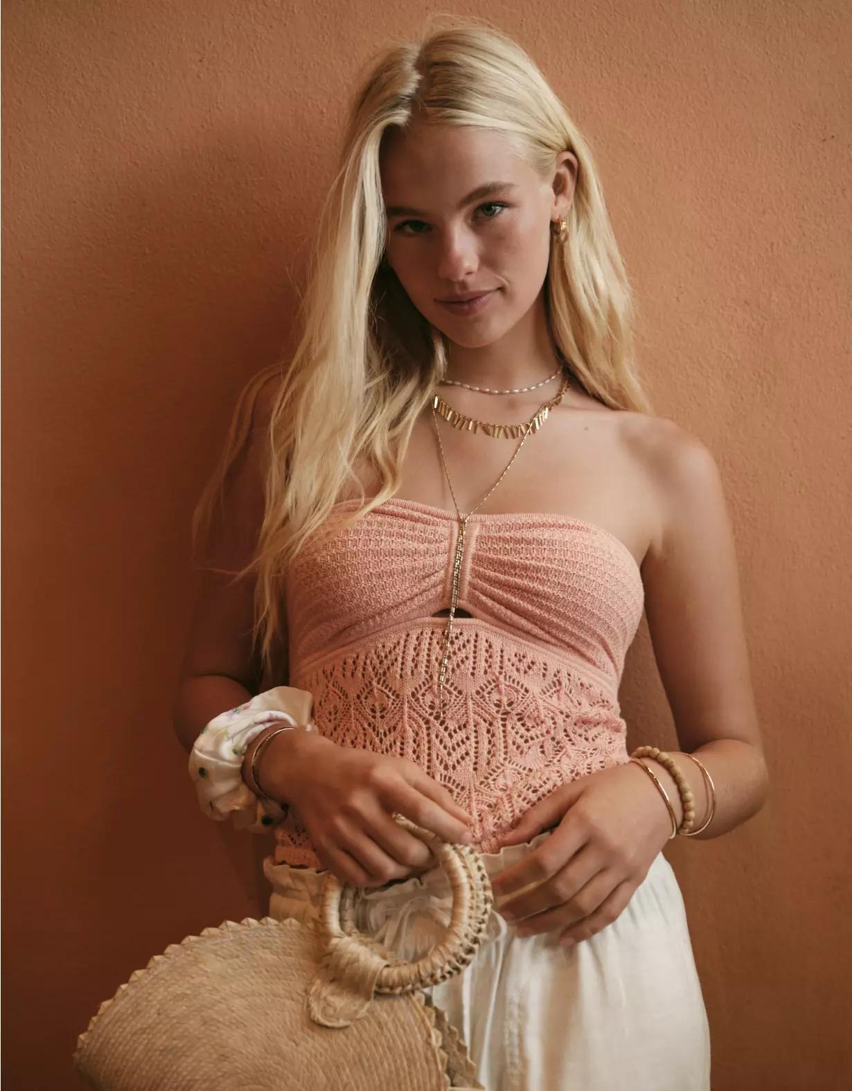 AE Cropped Crochet Tube Top Product Image