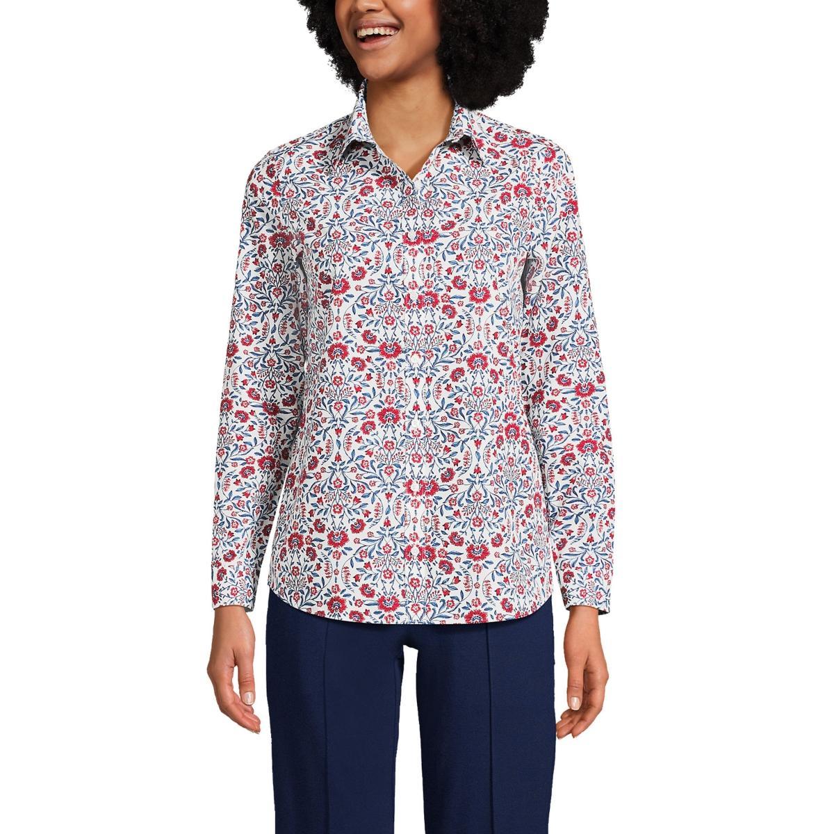 Women's Lands' End No-Iron Long Sleeve Supima Cotton Shirt, Size: 12, Deep  Blue Floral Product Image