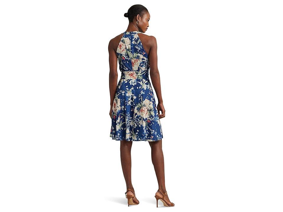 Lauren Ralph Lauren Floral Belted Crepe Sleeveless Dress Multi) Women's Dress Product Image