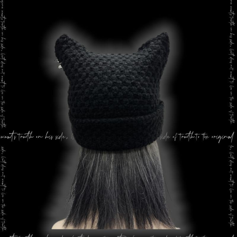 Cat Ear Studded Knit Beanie Product Image