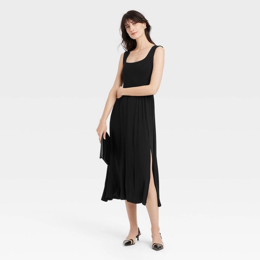 Womens Knit Ballet Midi Shift Dress - A New Day Black L: Rayon-Spandex, Squareneck, Side Pocket, Pullover Product Image