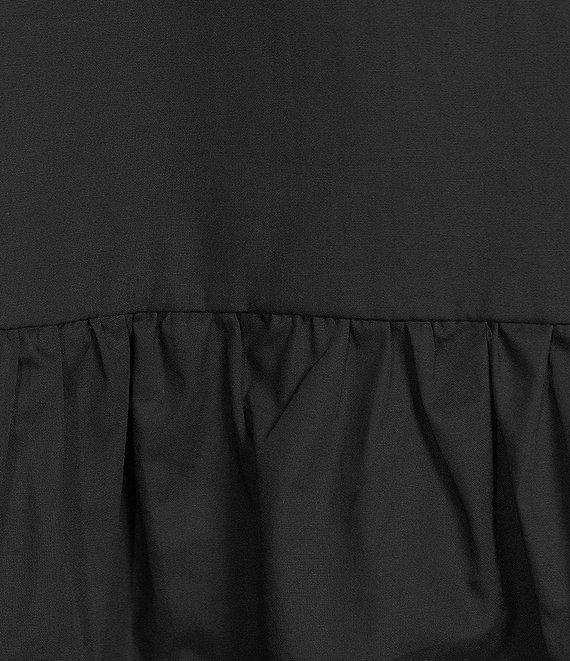 Sugarlips Tie Front Short Puff Sleeve Peplum Poplin Top Product Image