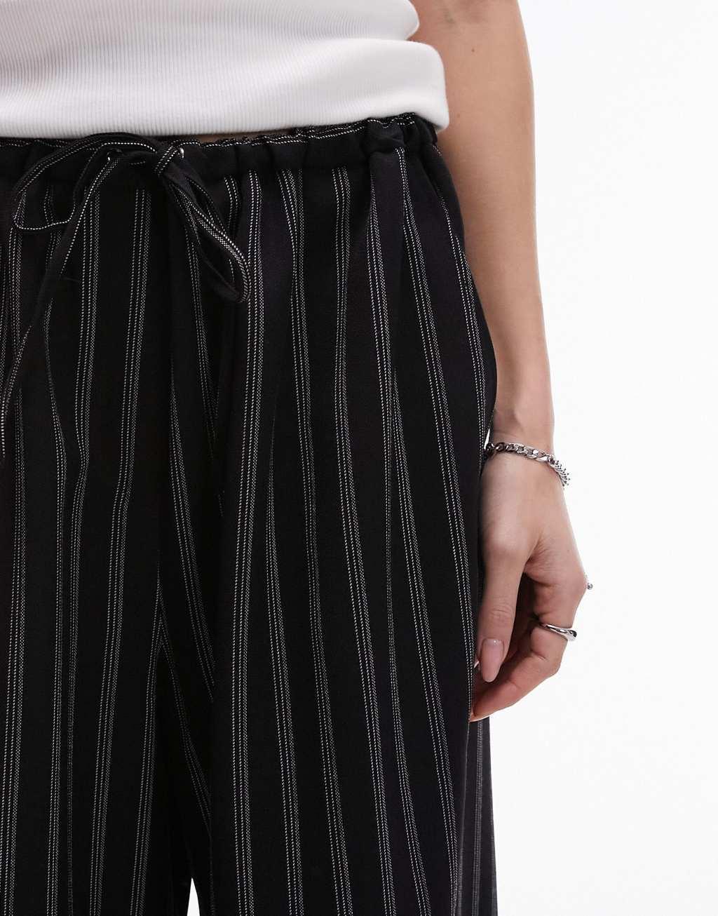Topshop stripe draw cord waist wide leg sweatpants Product Image