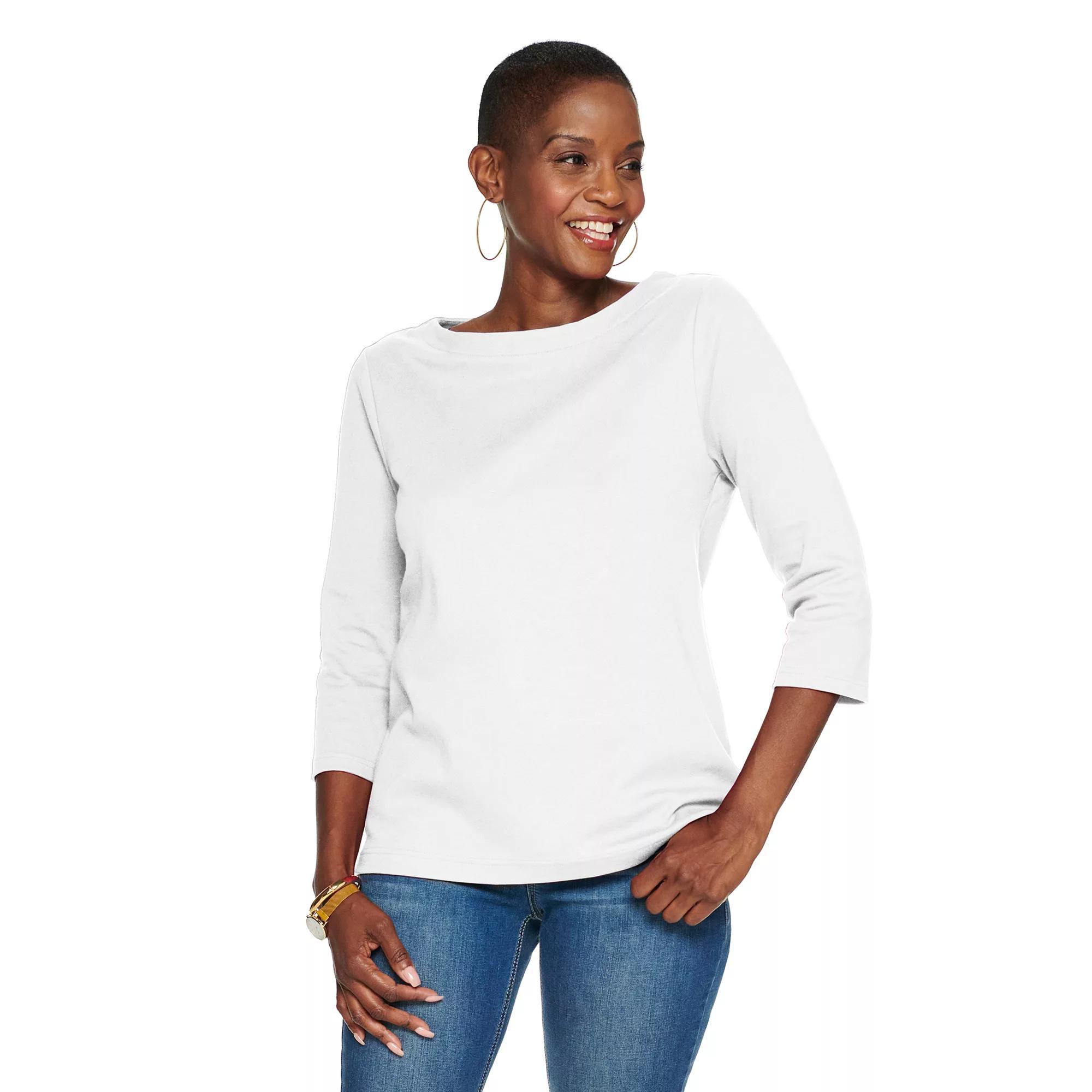 Petite Croft & Barrow® Boatneck Top, Women's, Size: Large Petite, Bright White Product Image