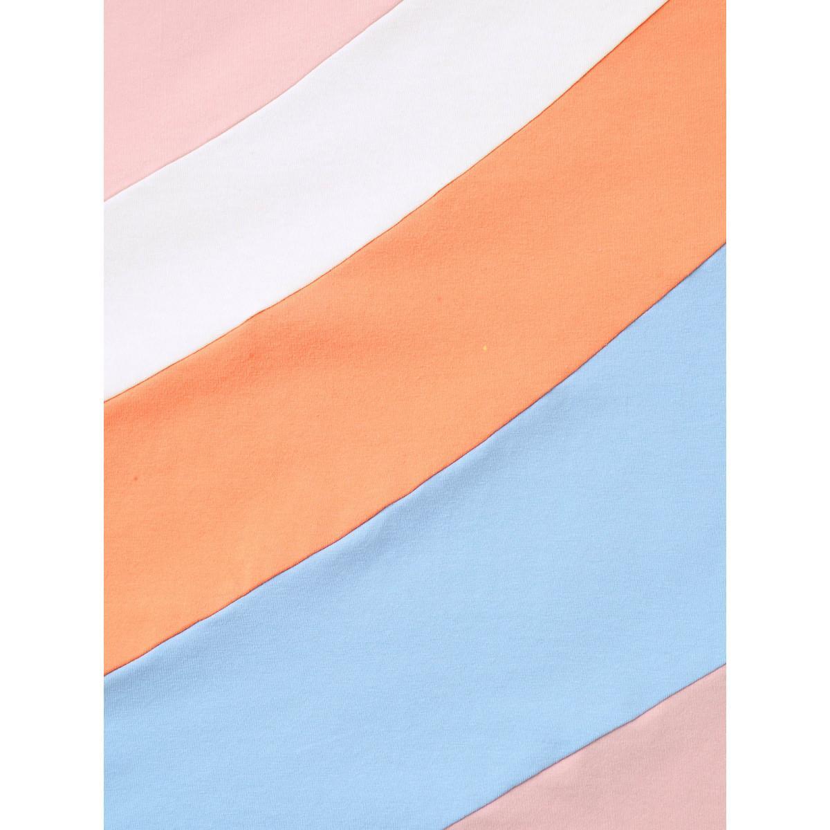 Plus Size Pure Cotton Colorful Stripes T-Shirt Multicolor Women Contrast Round Neck Everyday-Casual T-shirts BloomChic 12/L Product Image