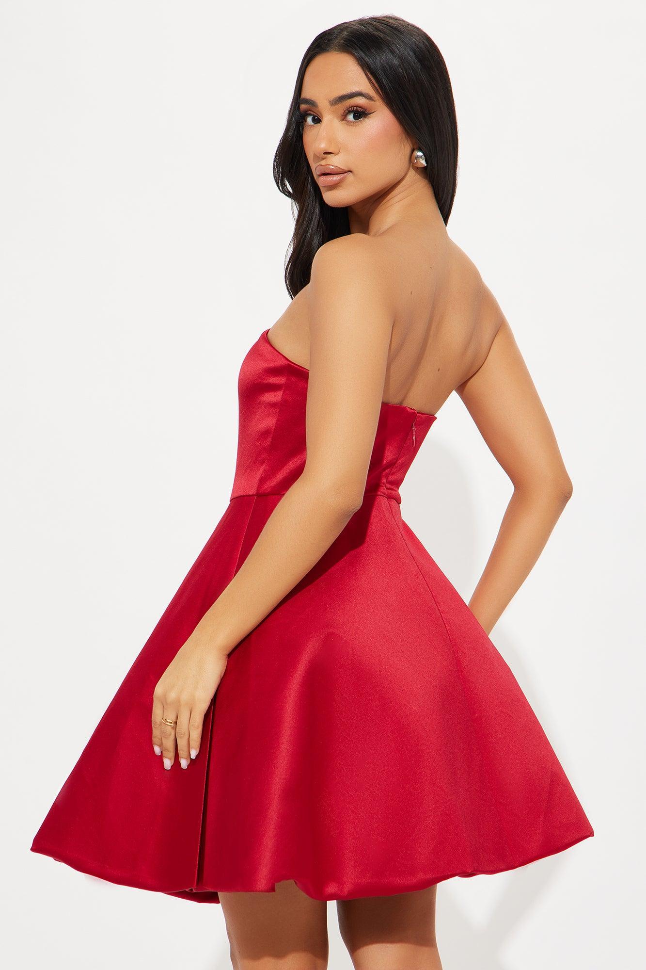 Solana Satin Bubble Mini Dress - Red Product Image