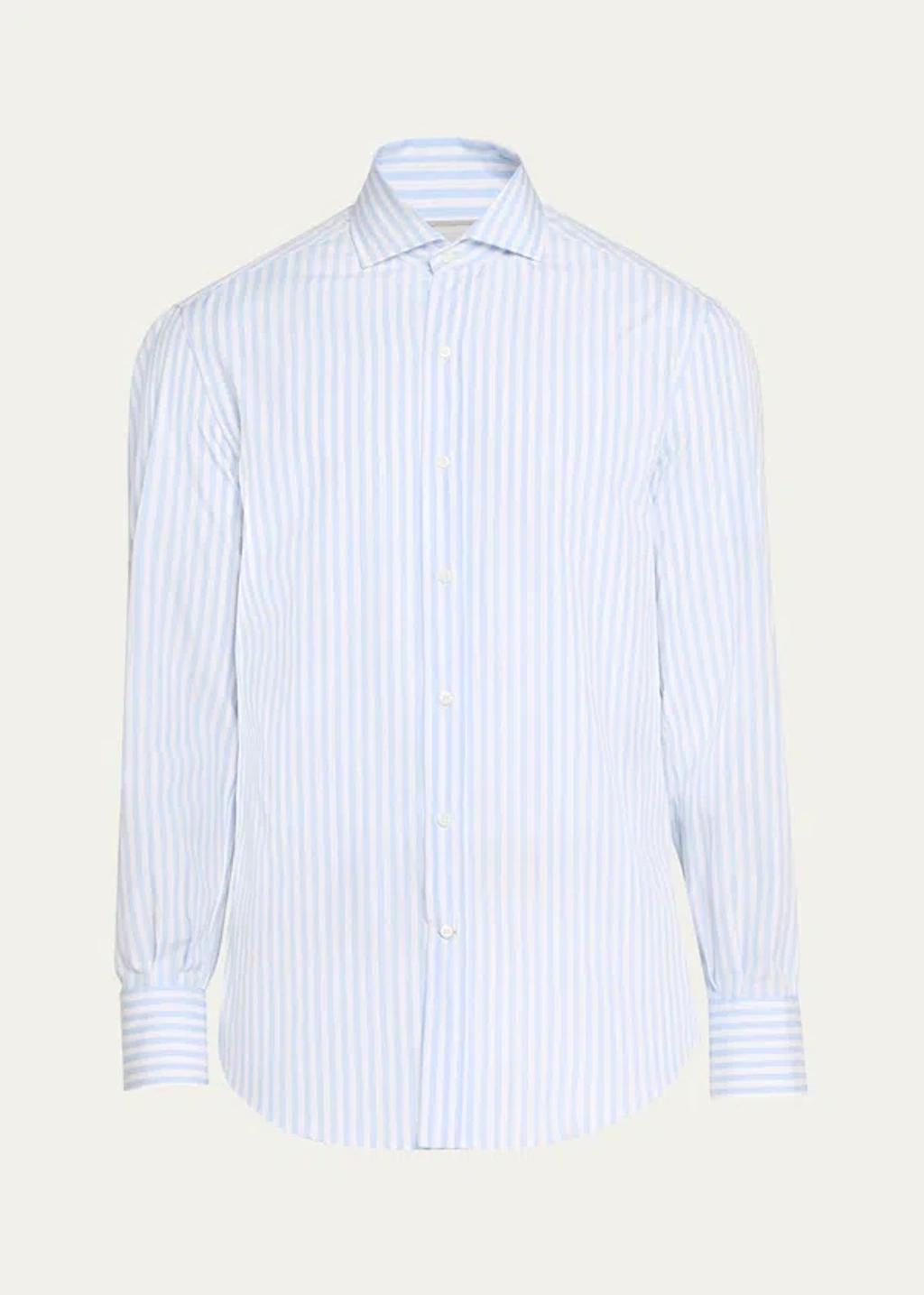 BRUNELLO CUCINELLI Striped Long-sleeved Shirt In Blue Product Image