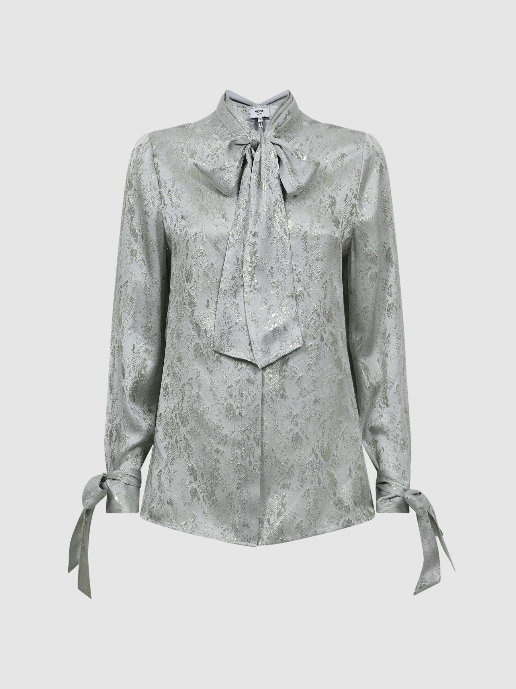 Premium Metallic Removable Tie Detail Blouse in Silver Product Image