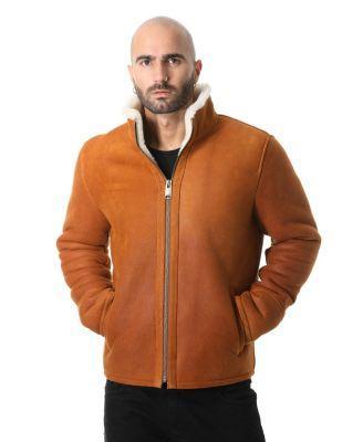 Furniq Uk Mens Shearling Casual Jacket, Washed Tan with White Wool Product Image