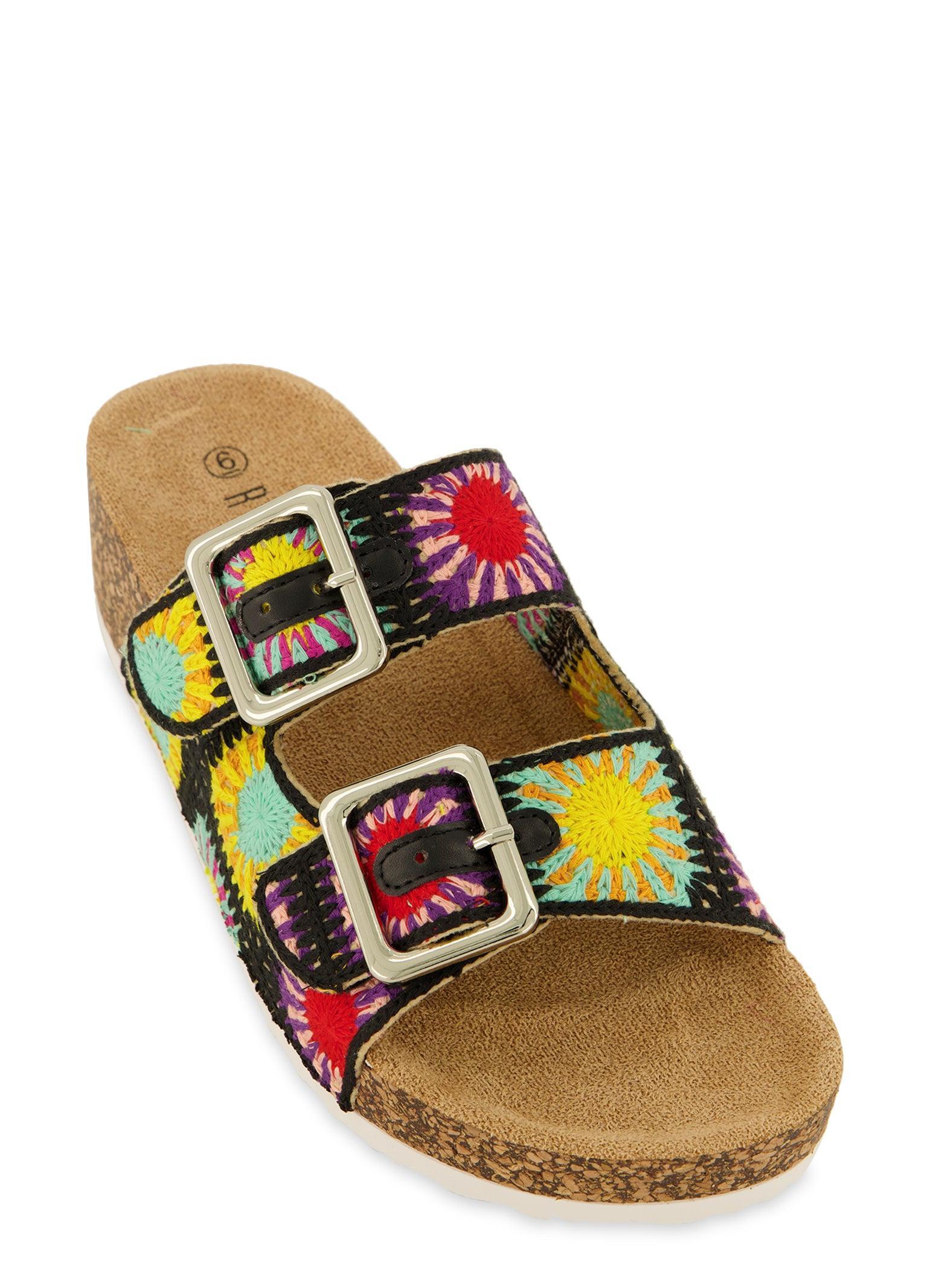 Womens Boho Crochet Platform Footbed Sandals Product Image