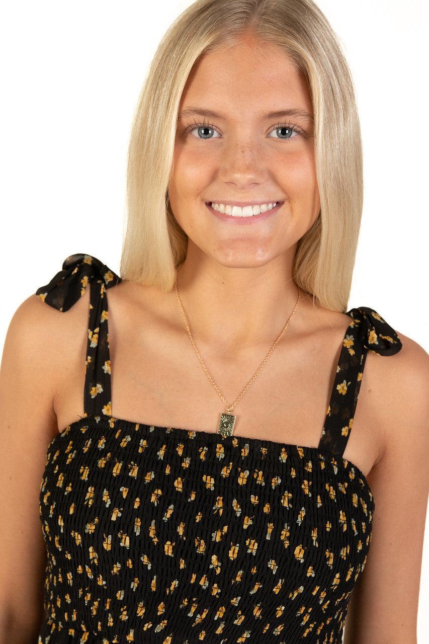 Black & Gold Floral Lace Trim Tiered Maxi Dress Product Image