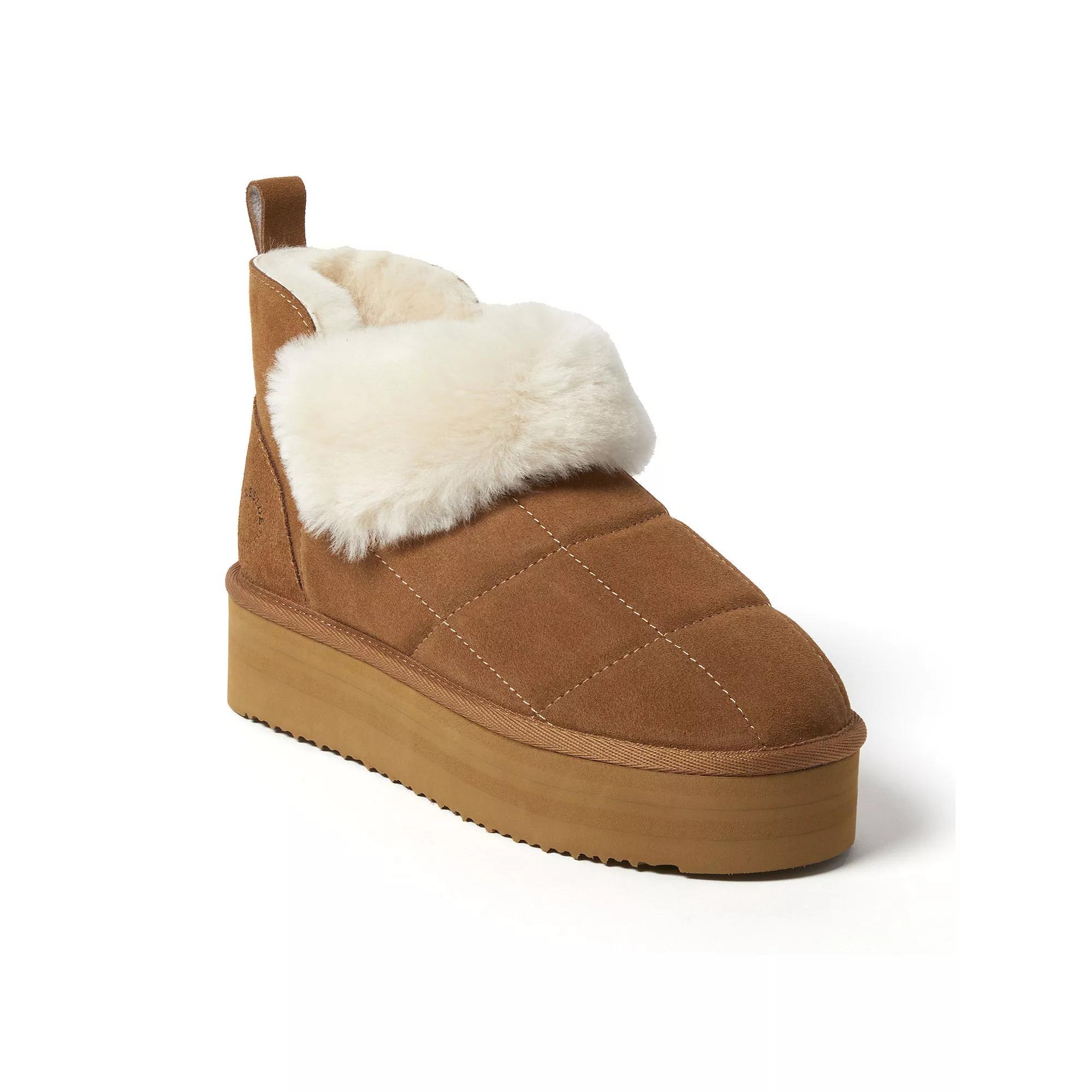 Dearfoams Bayswater Puff Women's Platform Shearling Bootie Slippers, Size: 10, Brown Product Image