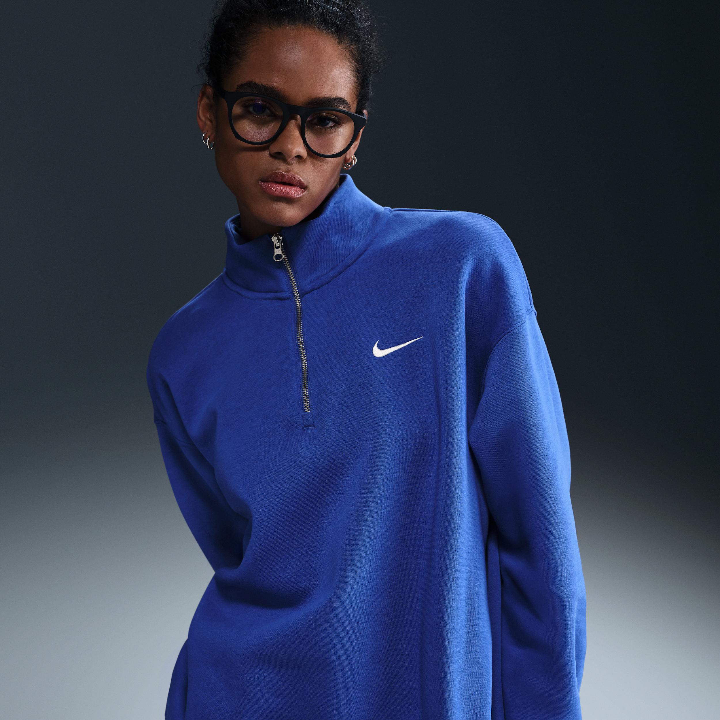 Nike Women's Sportswear Phoenix Fleece Oversized Quarter-Zip Sweatshirt in Grey/Dark Grey Heather Size 2XL Cotton/Polyester/Fleece Product Image