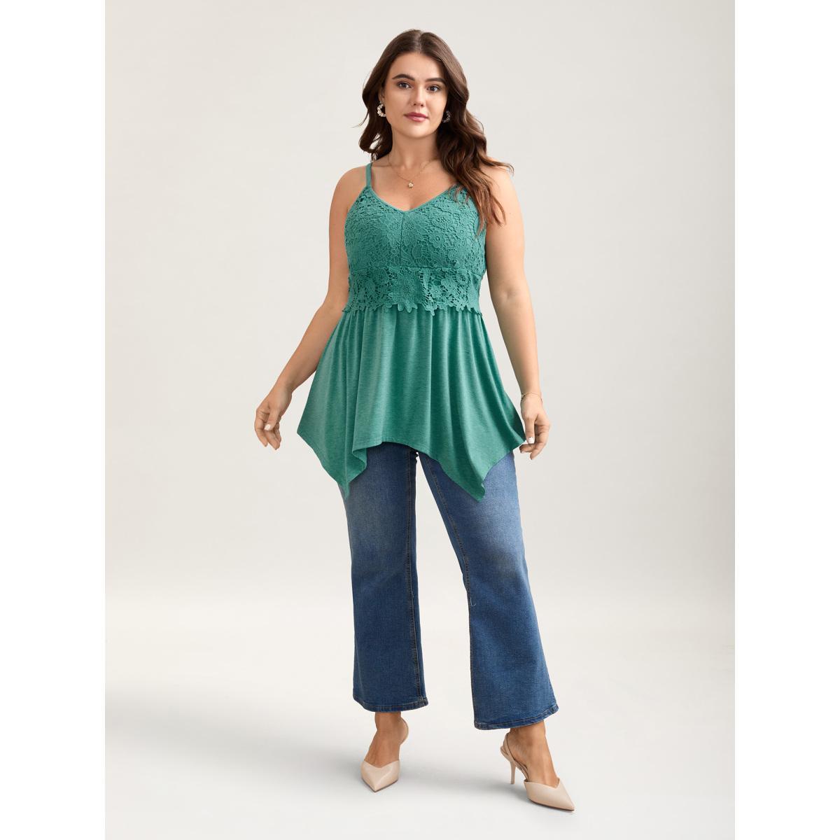 Plus Size Lace Cami Hi-Low Hem Peplum Top Women Emerald Elegant Gathered V-neck Everyday Tank Tops Camis BloomChic 22-24/3X Product Image