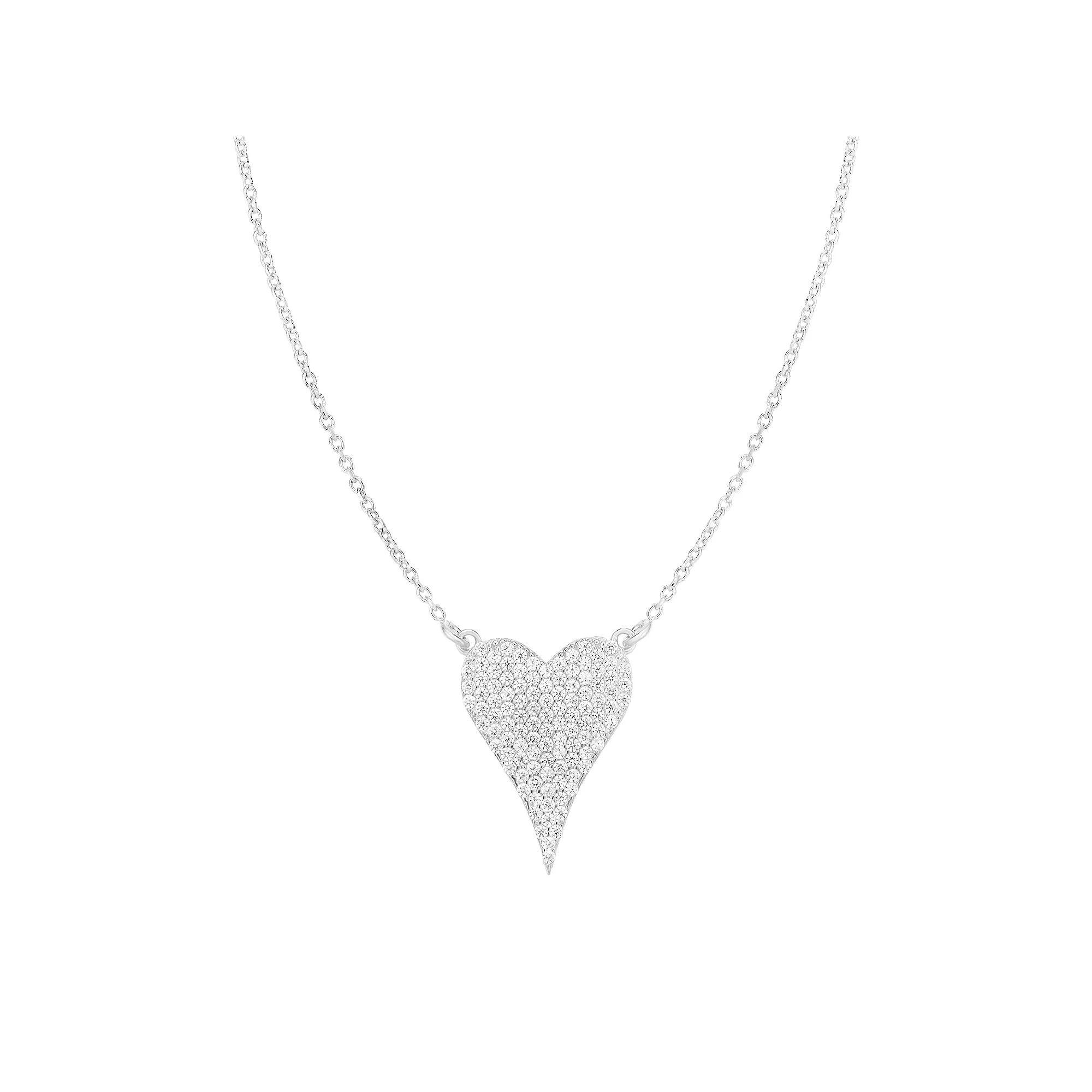 Sunkissed Sterling Cubic Zirconia Pave Heart Necklace, Women's, Silver Tone Product Image