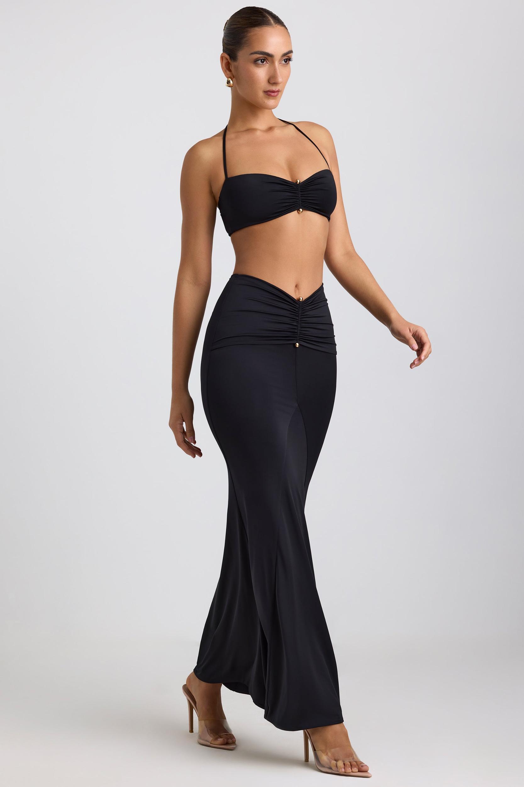 Slinky Jersey Hardware Detail Halterneck Bralette in Black Product Image