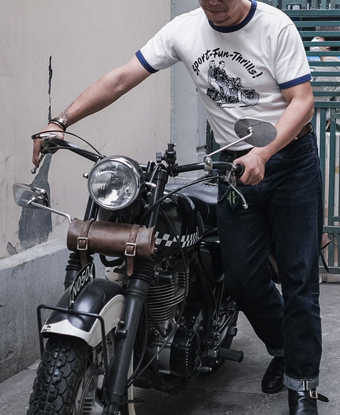 Retro Motorcycle Rider Printed T-Shirt - White Product Image