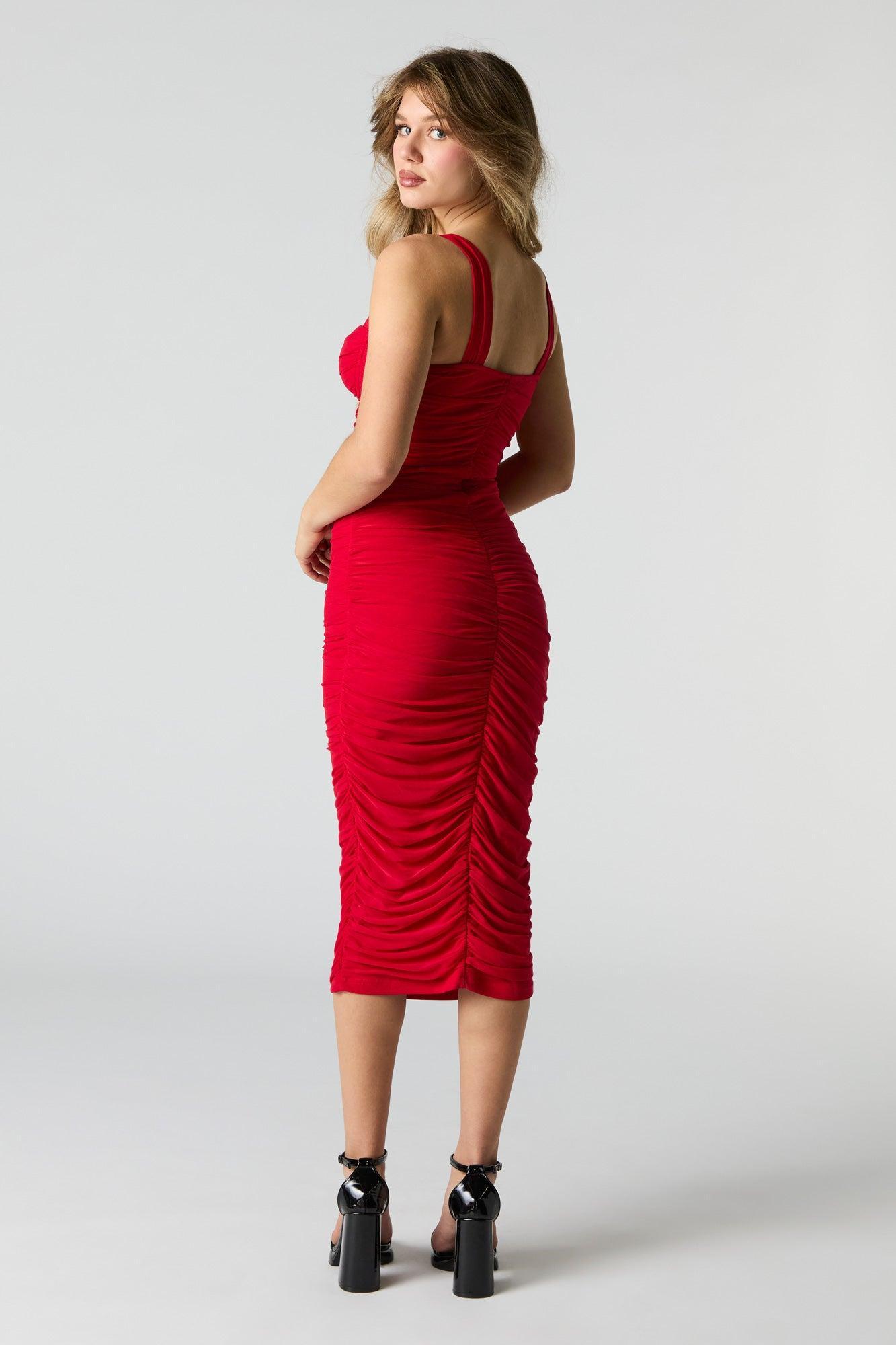 Mesh Ruched Bustier Midi Dress Female Product Image