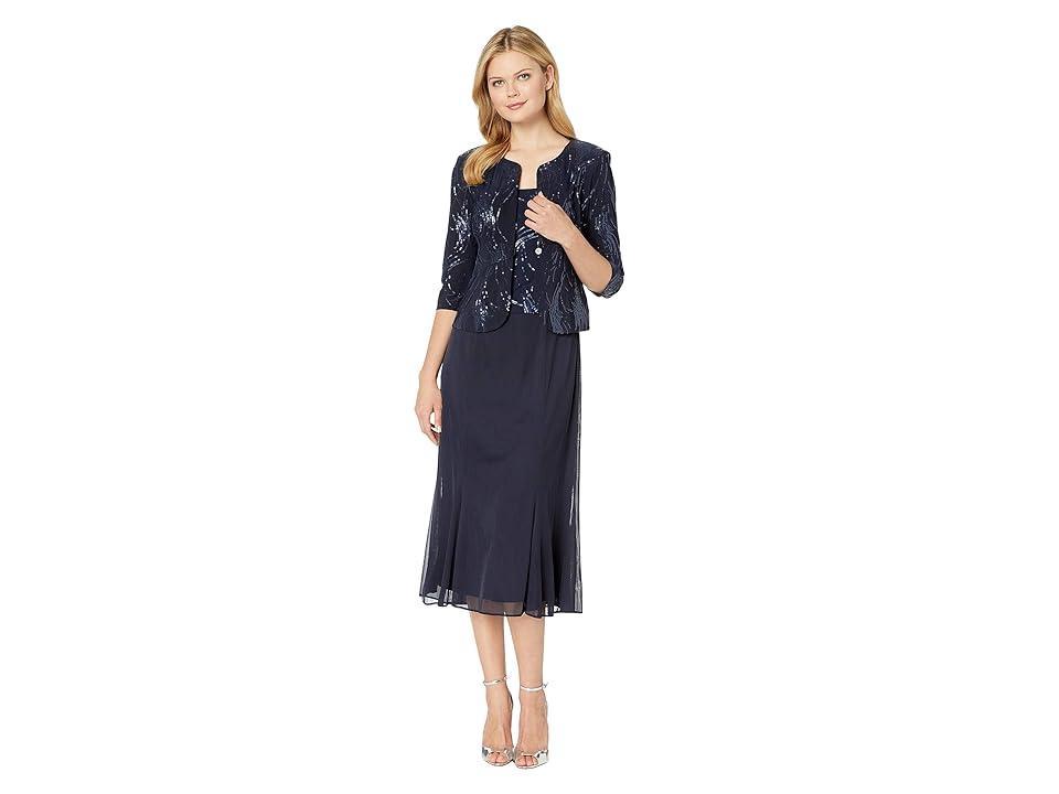Alex Evenings Square Neck 34 Sleeve Sequin Waves 2-Piece Midi Jacket Dress Product Image