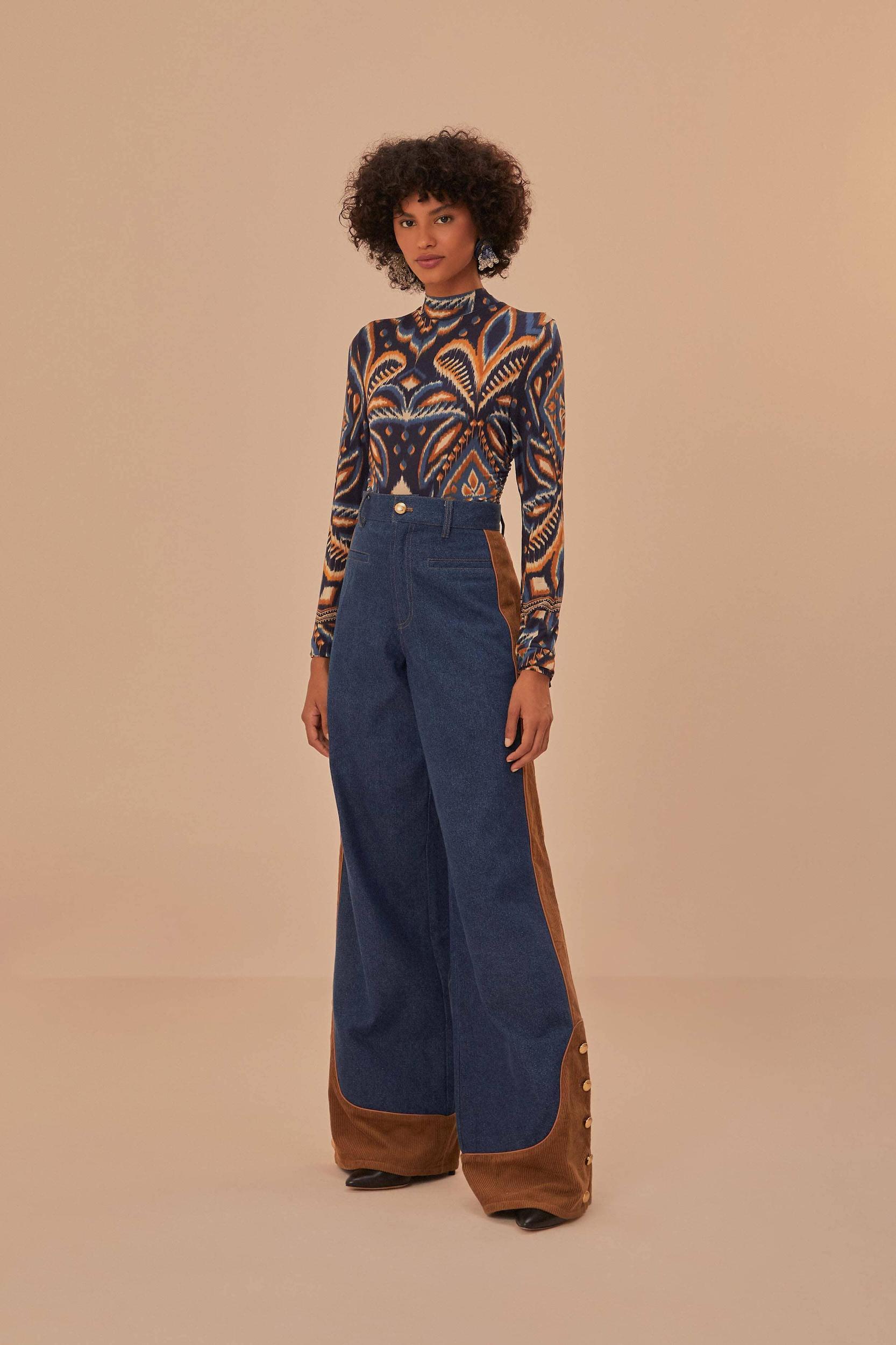 Pineapple Ikat Blue Jersey Blouse, PINEAPPLE IKAT BLUE / XXS Product Image