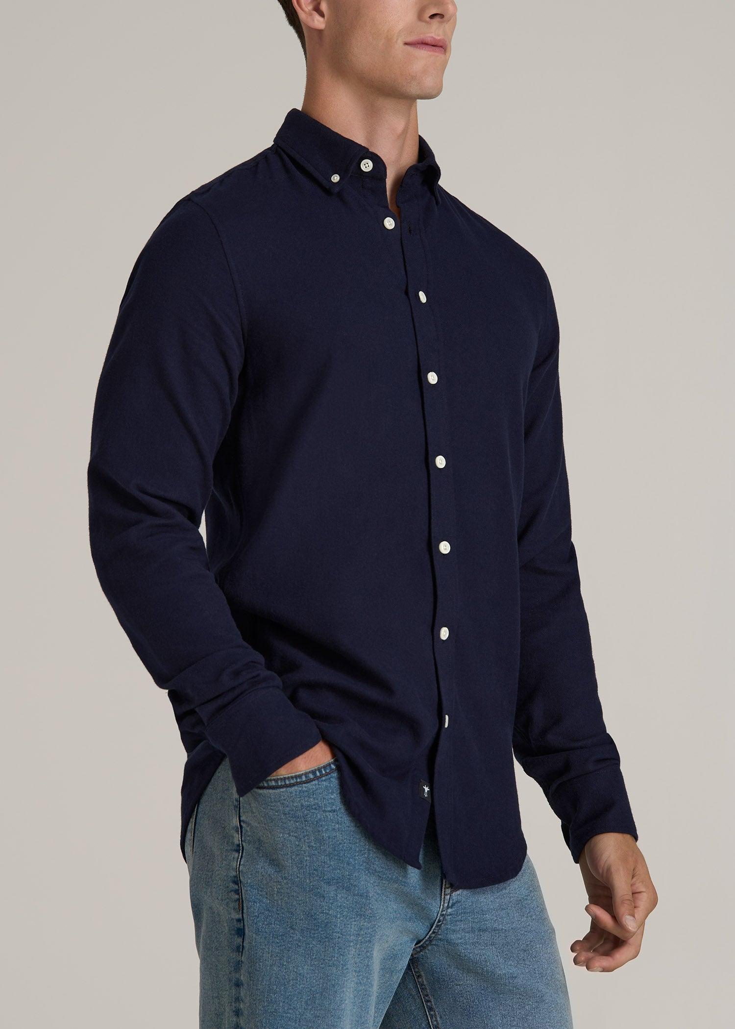 Midweight Brushed Flannel Button Shirt for Tall Men in Evening Blue Product Image