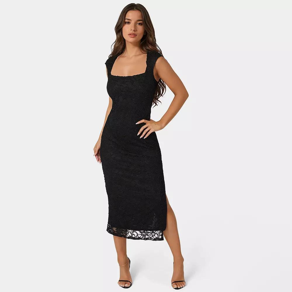 Women's bebe Cap Sleeve Square Neck Bodycon Maxi Dress, Size: Medium, Black Product Image