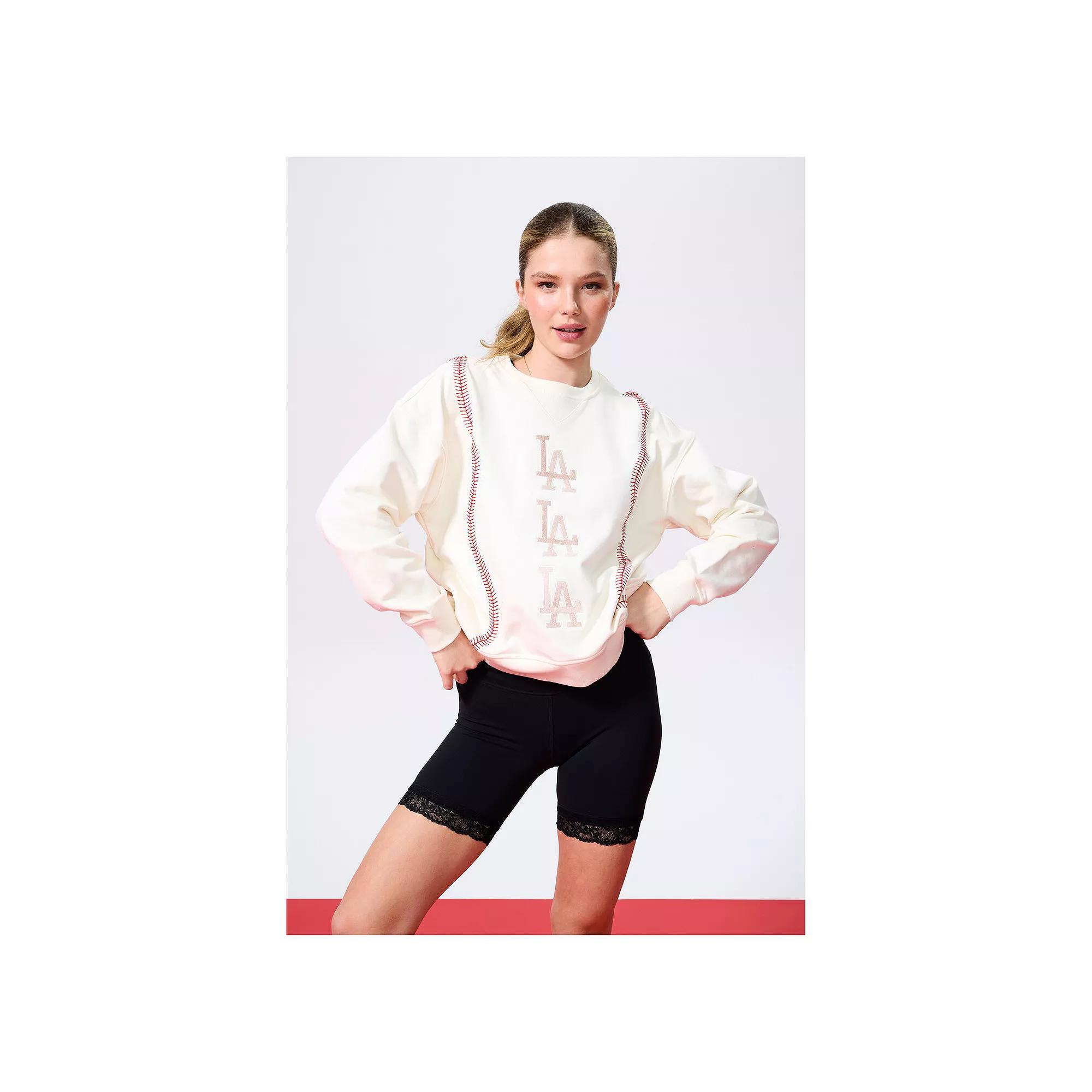 Womens Terez Cream Los Angeles Dodgers Baseball Stitch Pullover Sweatshirt Product Image
