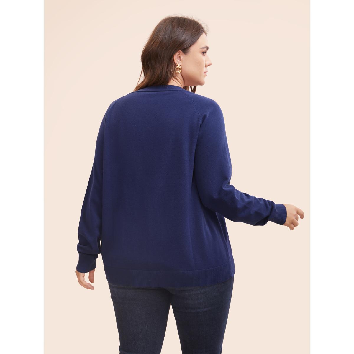 Plus Size Supersoft Essentials Patched Pocket Raglan Sleeve Cardigan Midnight Women Casual Loose Long Sleeve Everyday Cardigans BloomChic 12/L Product Image