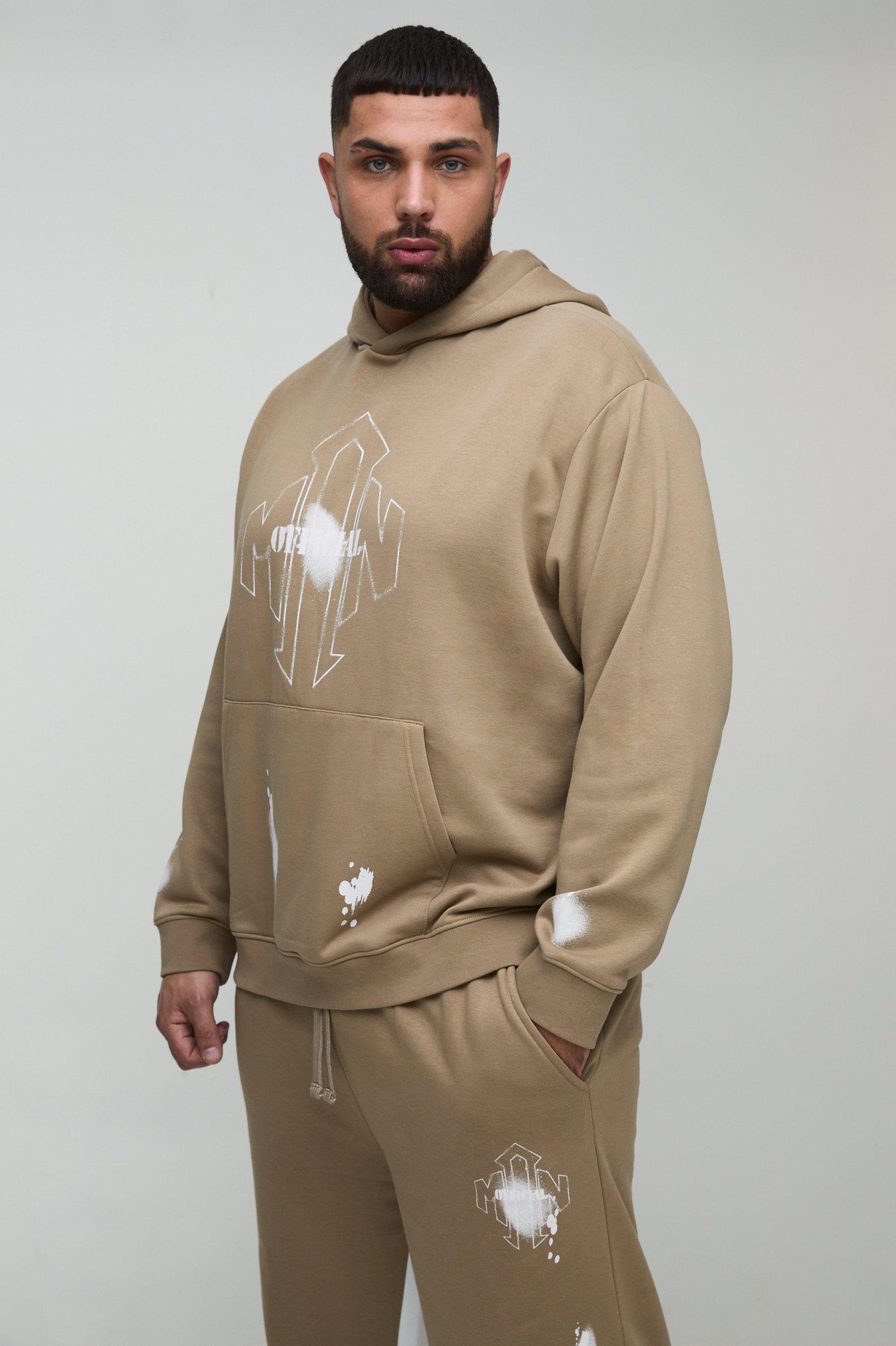 Plus Oversized Man Paint Splatter Hooded Relaxed Flare Tracksuit | boohooMAN USA Product Image