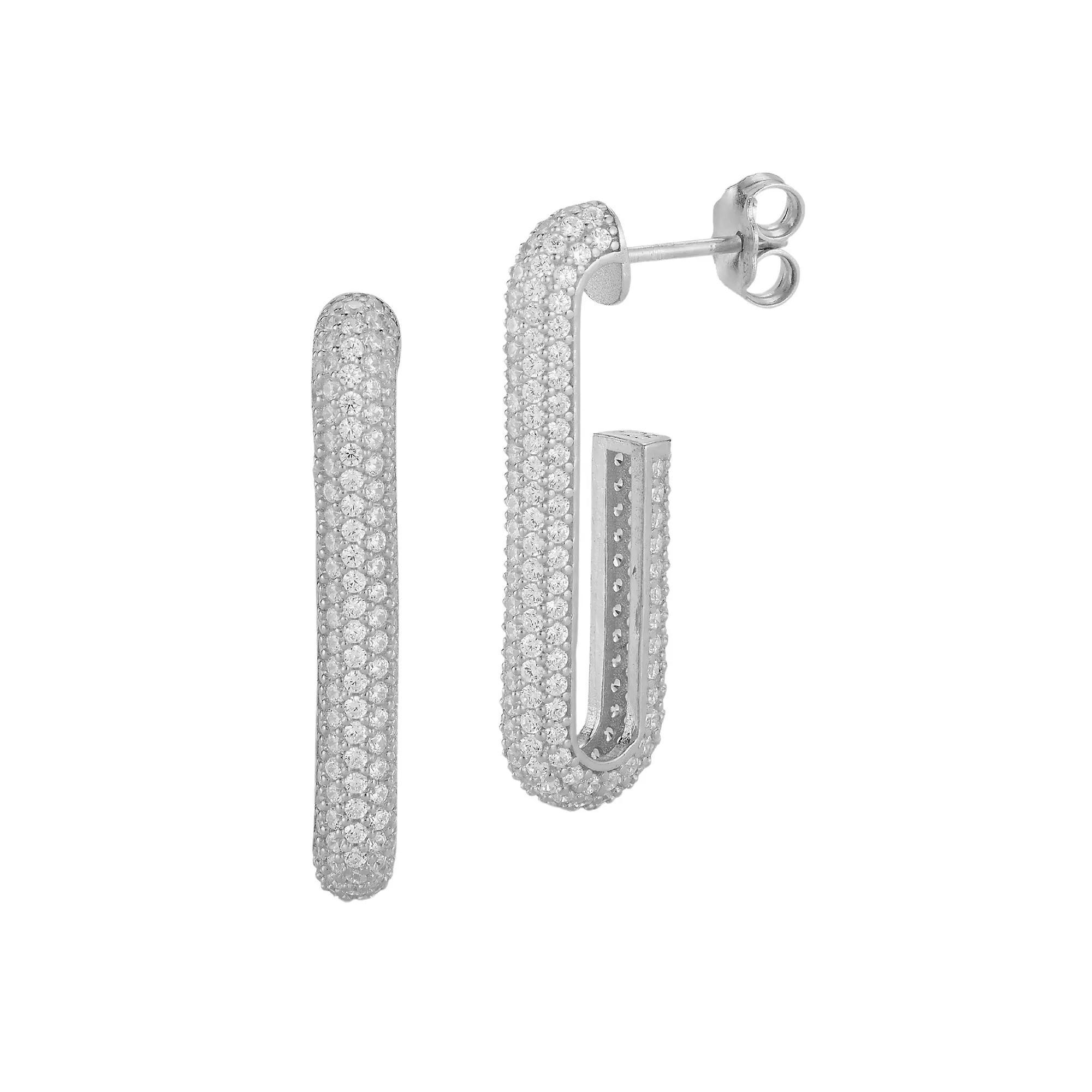 Sunkissed Sterling Silver Over Cubic Zirconia Pave Oval Earrings, Womens, Silver Tone Product Image