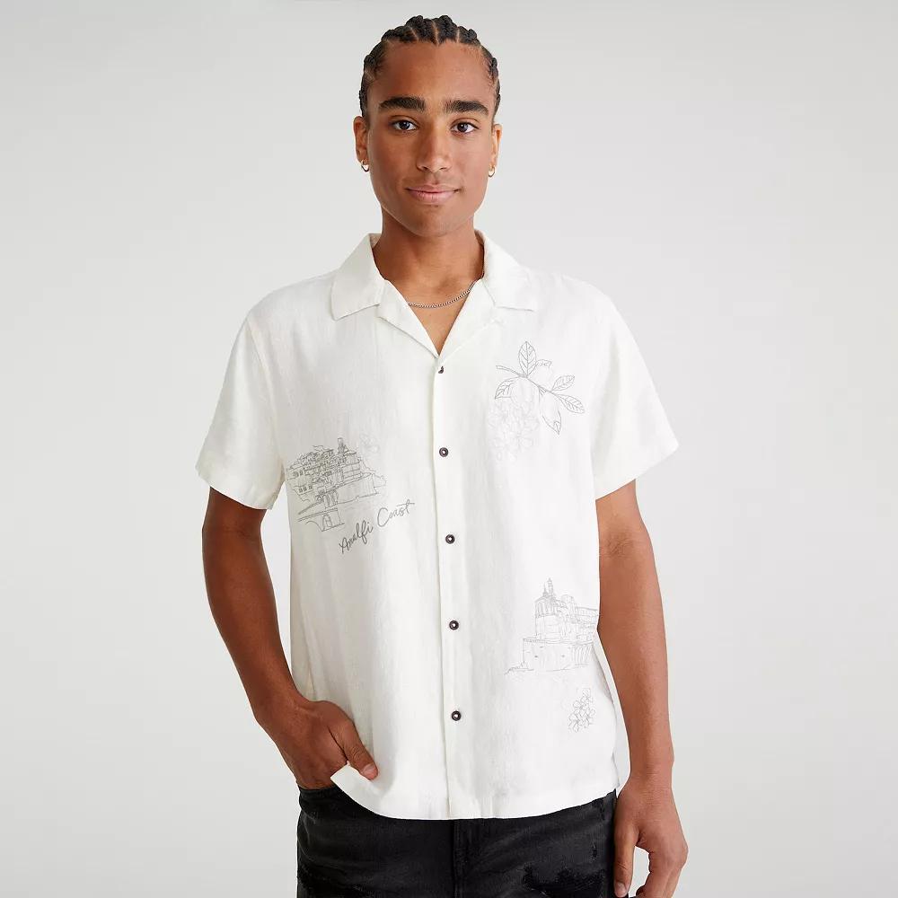 Men's Aeropostale Embroidered Button Down Shirt, Size: Small, Ivory Product Image